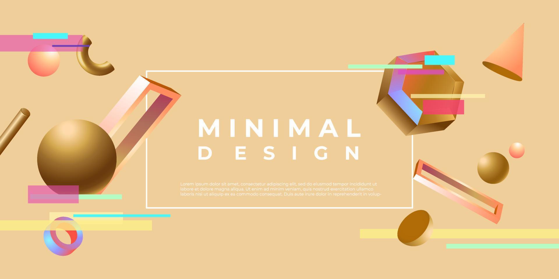 Geometric shapes minimal design. Gold balls with semicircles and pink cones flying blue polygons. vector