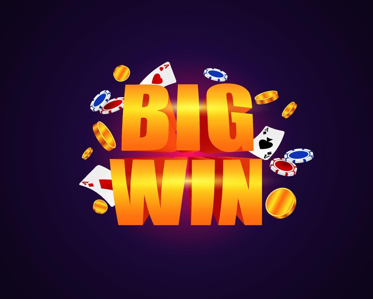 Big win at casino. Bright rich win in gambling roulette and poker jackpot lottery draw advertisement with rich cash vector prizes
