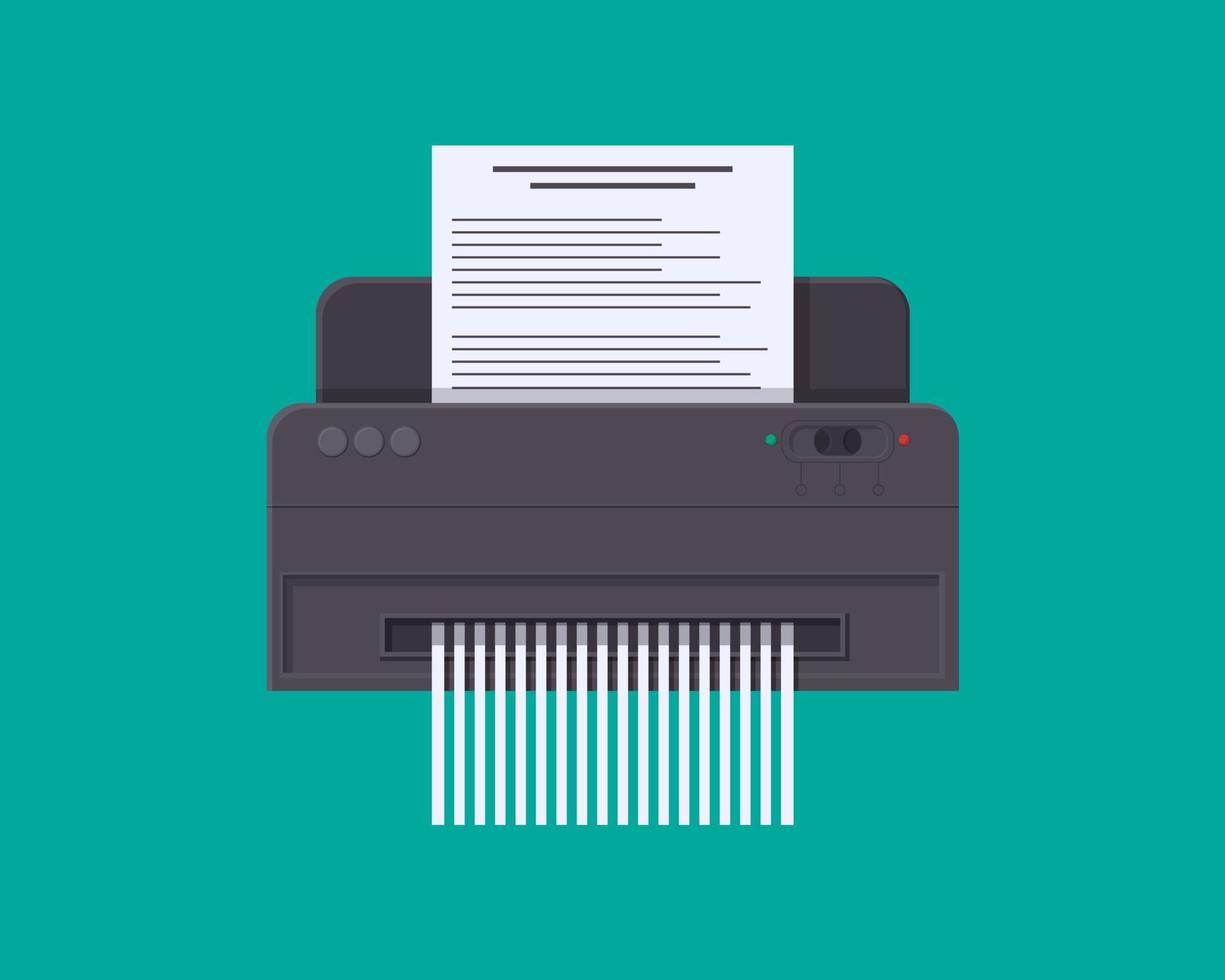 Shredder cutting paper. Modern device for safe destruction confidential documents shredding. vector
