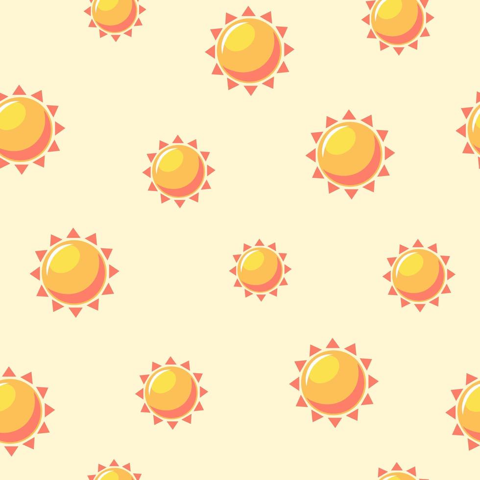 Warm suns seamless pattern. Bright orange lights on pale yellow background high warming up temperature and pleasant after cold winter relaxation on tropical vector beach.