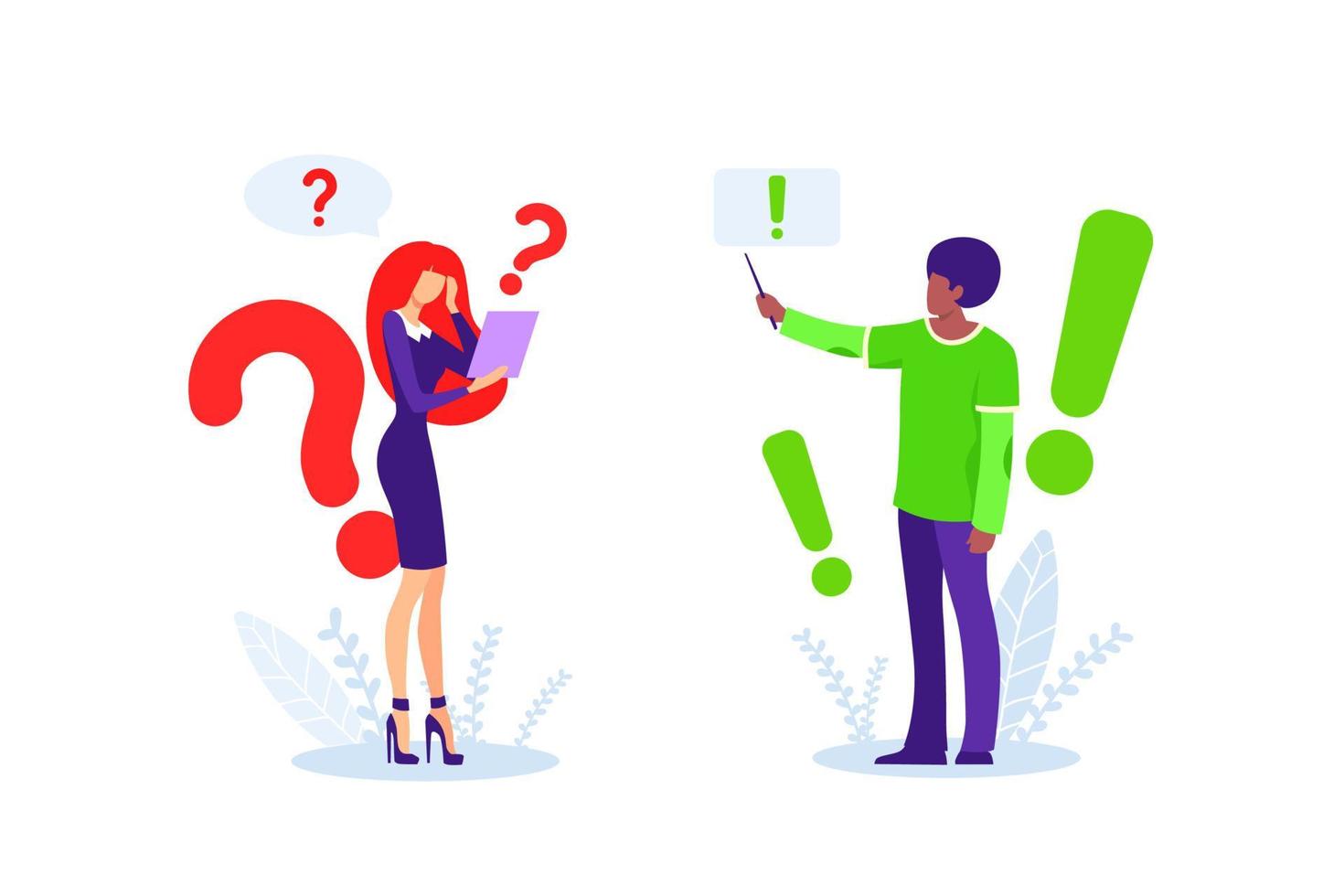 Questions and correct answers. Confused female character in search of desired solution vector