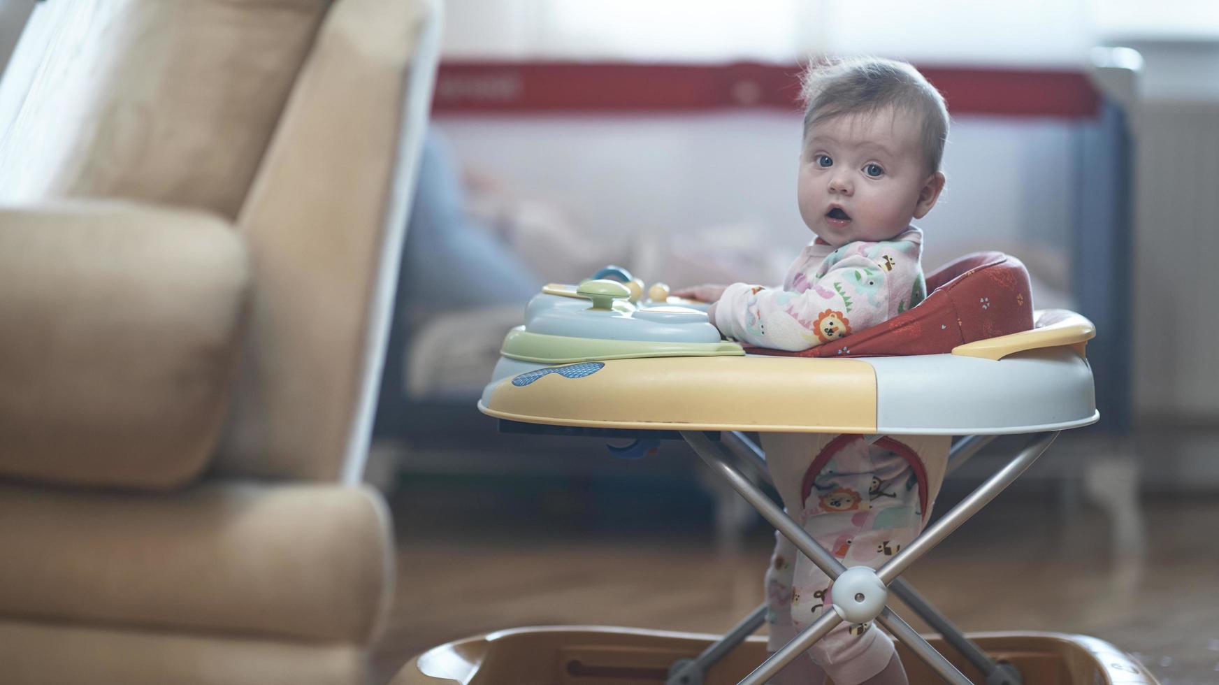 baby learning to walk in walker photo