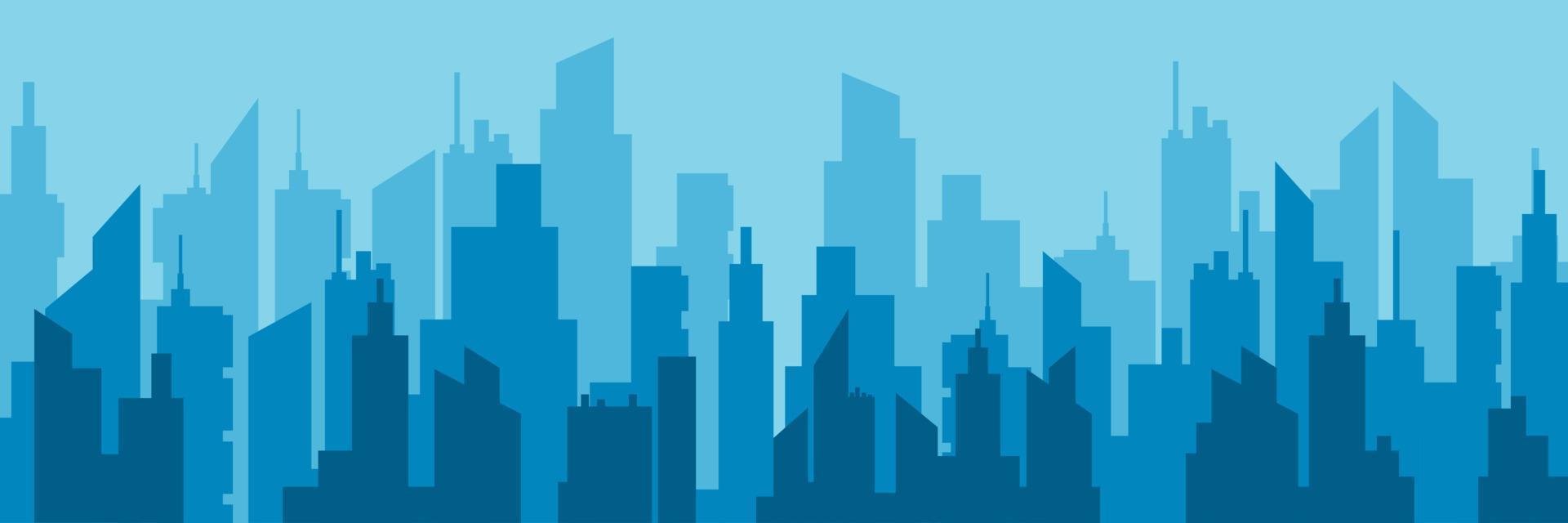 ilustración plana de vector de horizonte de ciudad horizontal. paisaje urbano de arquitectura urbana con alto diseño gráfico de construcción de edificios modernos. panorama del centro de rascacielos