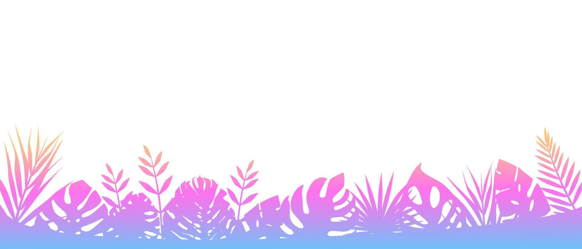 fondo de helecho rosa. decoración horizontal de fondo exótico floral de la selva tropical con elegantes hojas de helecho, pradera natural salvaje en rayos de sol vectorial naciente. vector