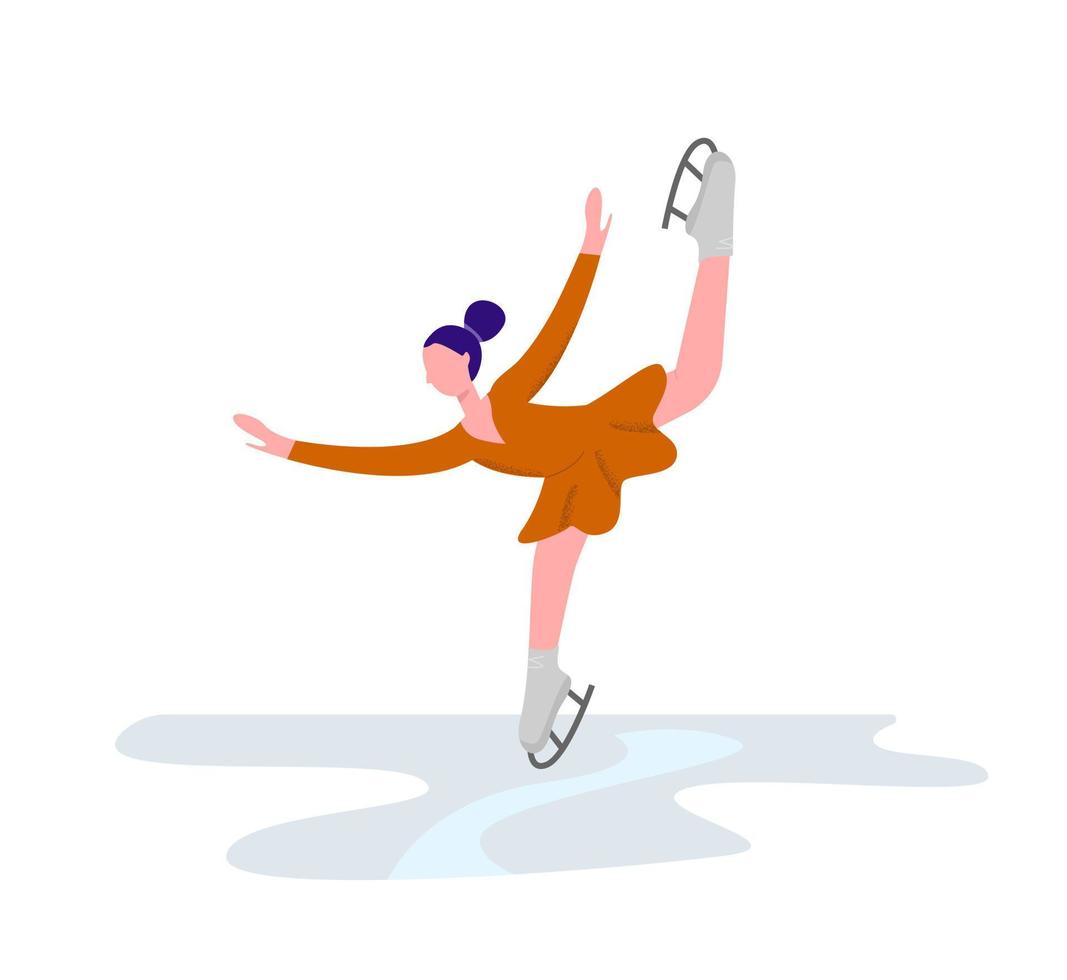 Beautiful girl on ice skating. Elegant art athlete skater in orange tights skates vector