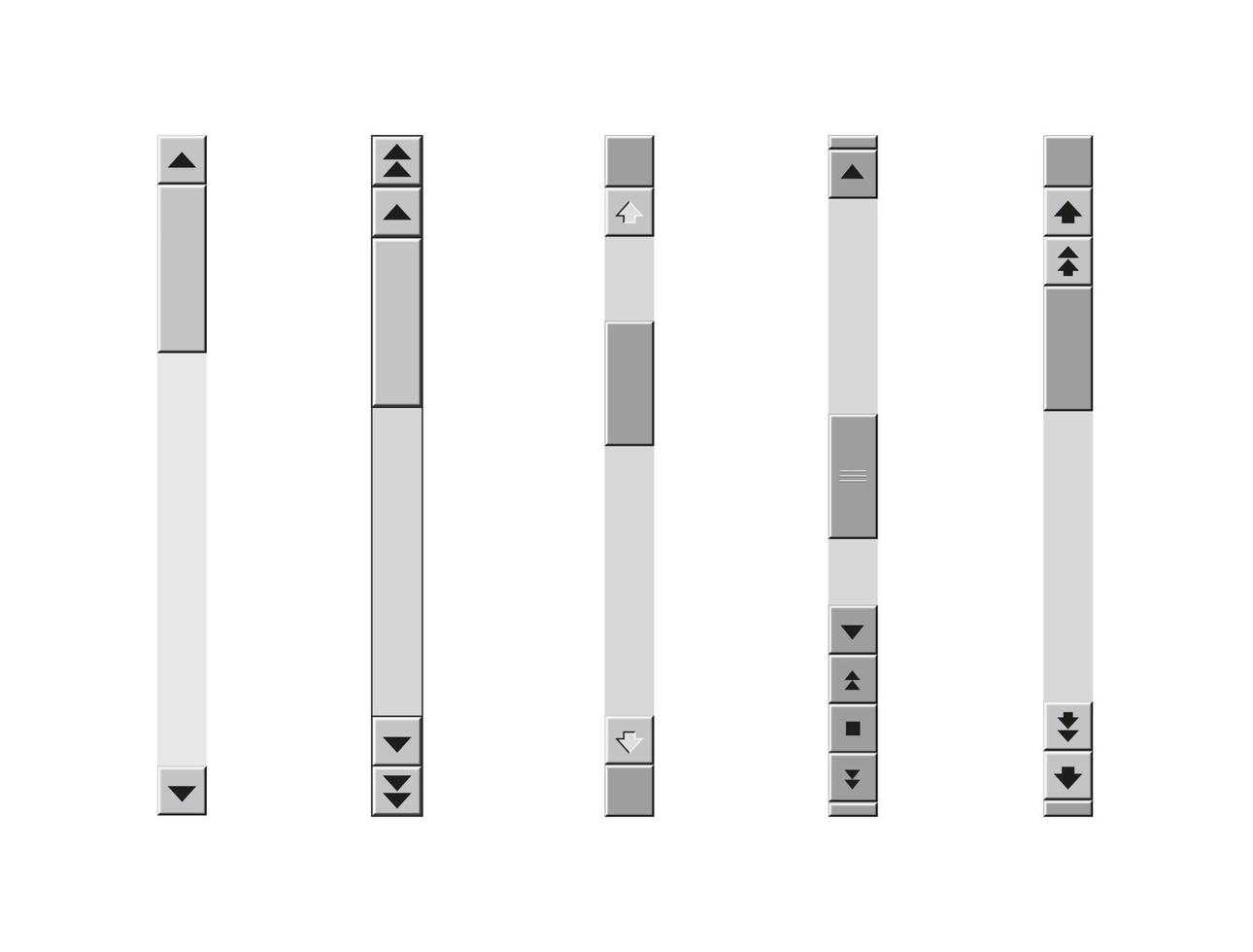 Group of scrolling illustrations. The concept of various options for graphic executions of linear and cyclic web arrows moving vertically and horizontally. vector