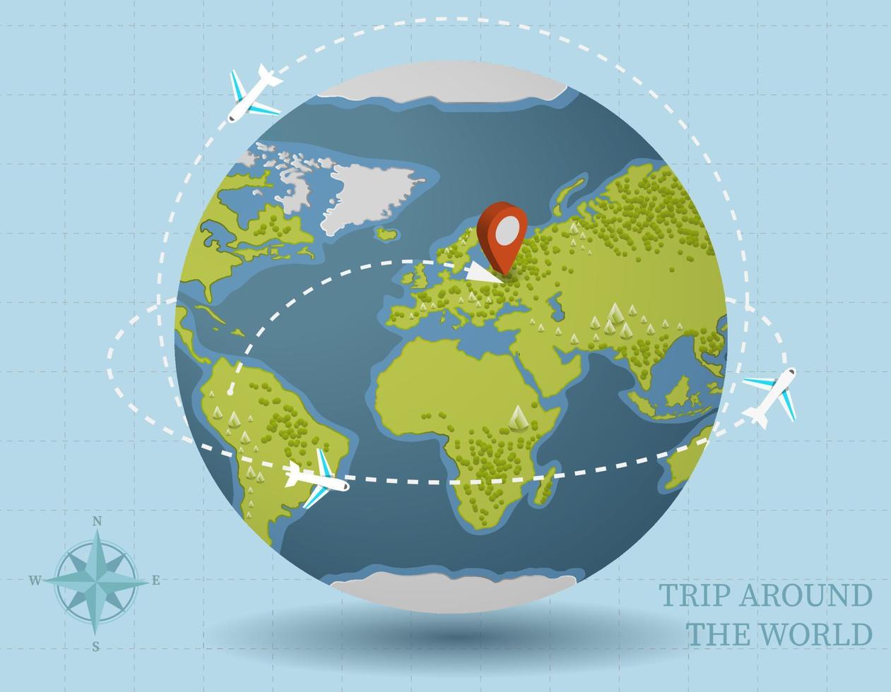 Planet earth with air routes. International travel of airline aircraft across continents to destinations. vector
