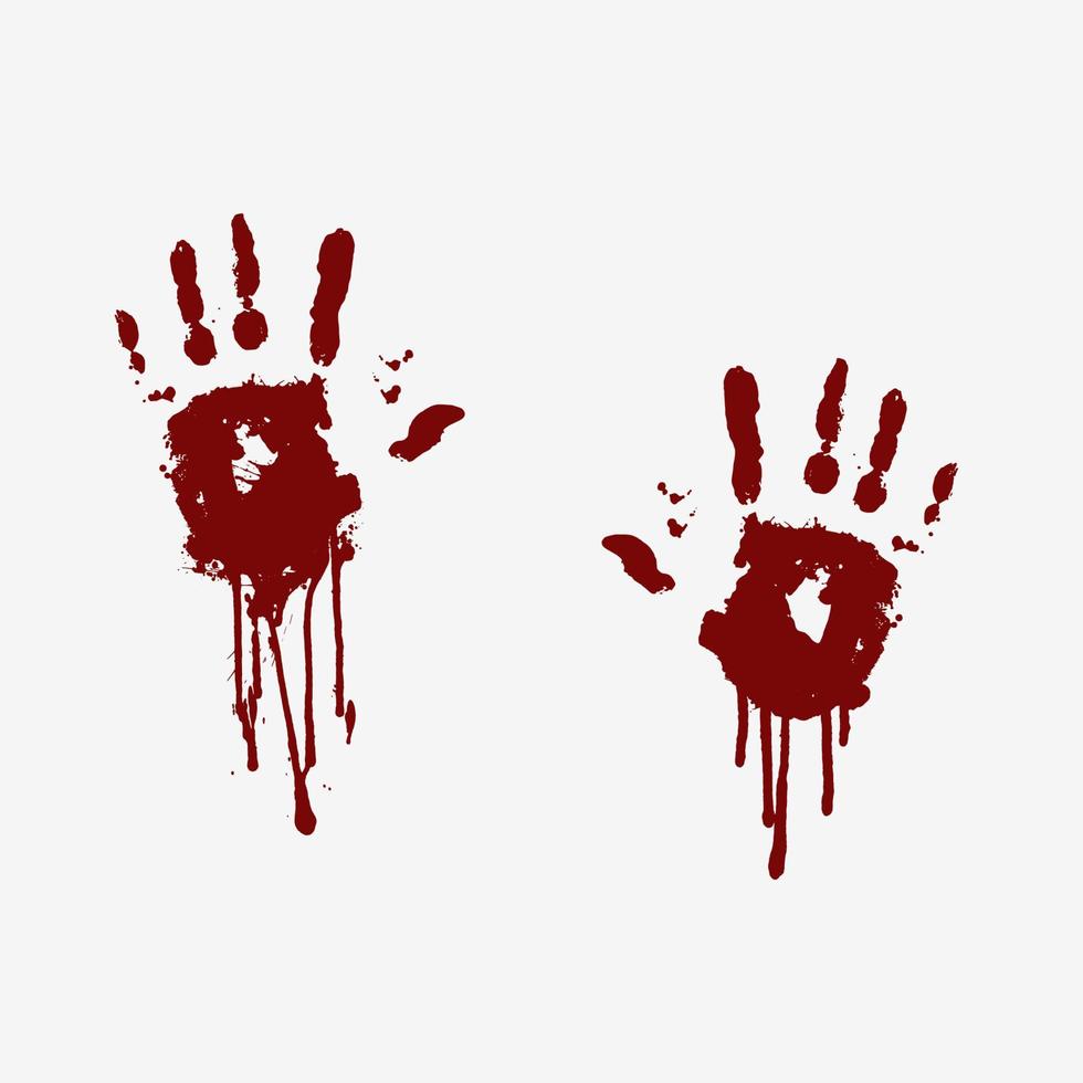 Imprints of bloody human palms with flowing blood. Illustration in grunge style of danger, fear, halloween, a trace of violent crime. Windy graphics for print, wallpaper, background vector