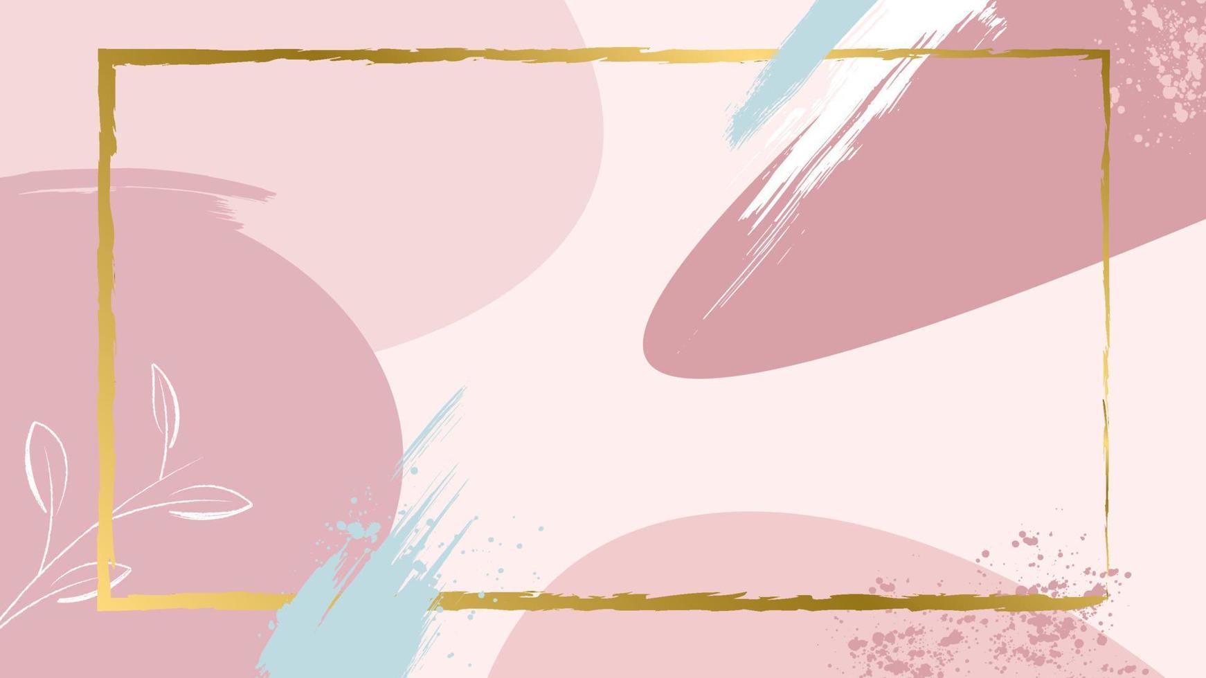 Pastel grunge background with beige colors and branch with leaves. Grey and brown brush strokes vector illustration.