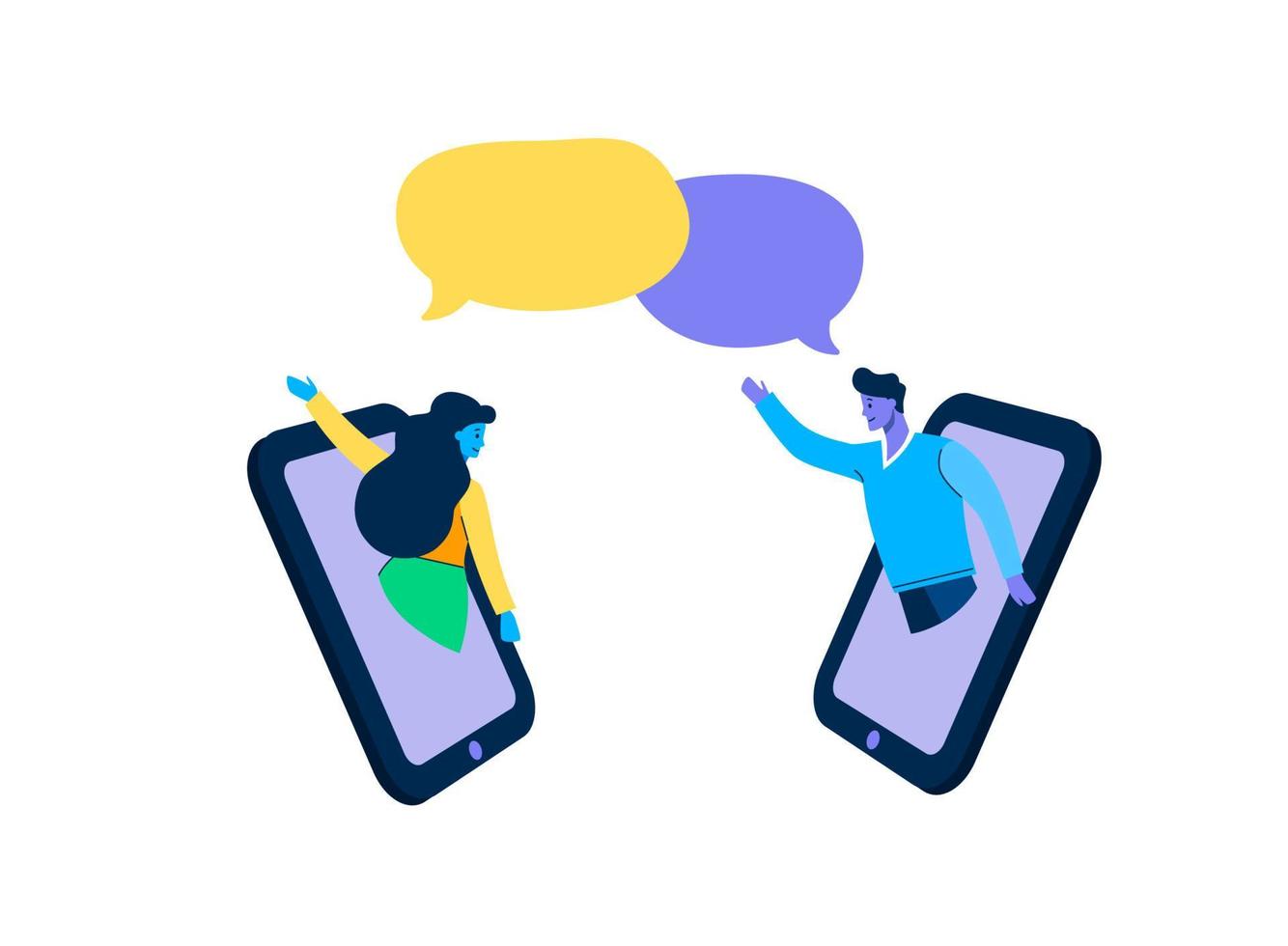 Communication telephone online speech bubble. Illustration of communication between close friends smartphone remote web through social networks online vector dialogue speech bubble.