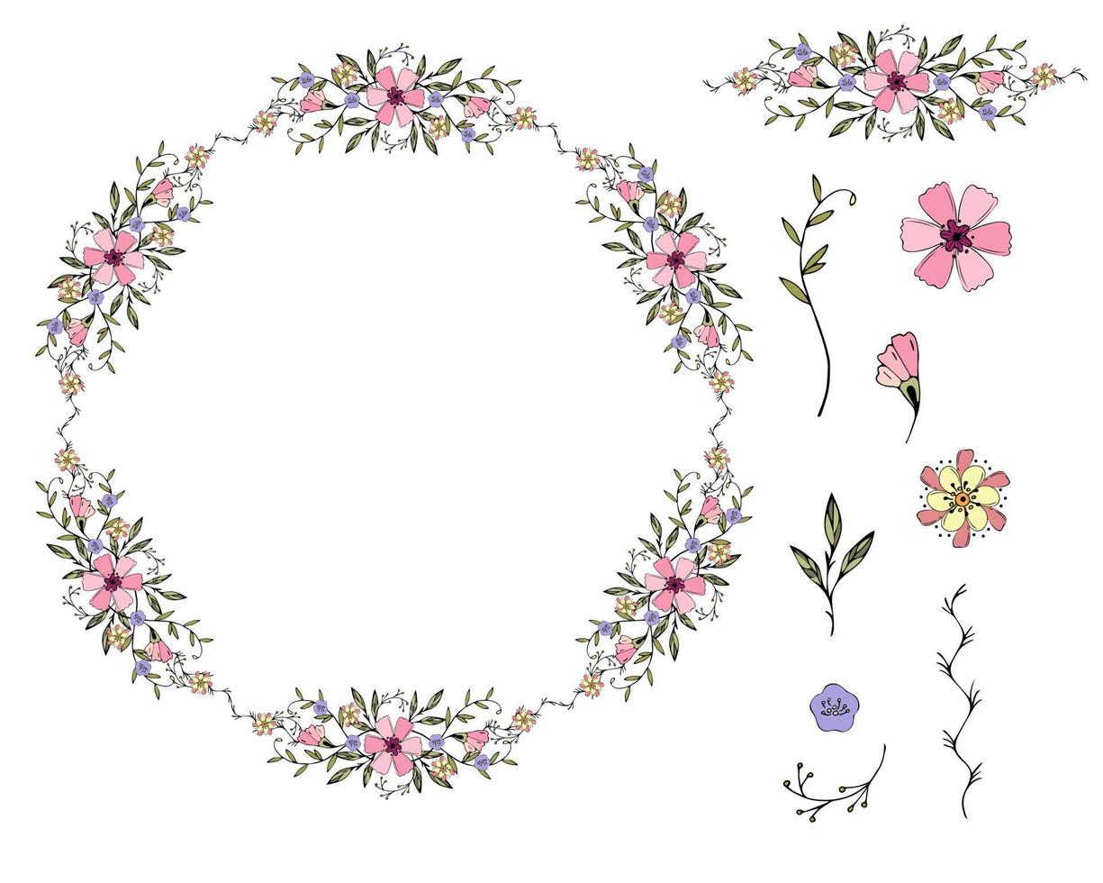 Wreath of summer flowers and elements for your design vector