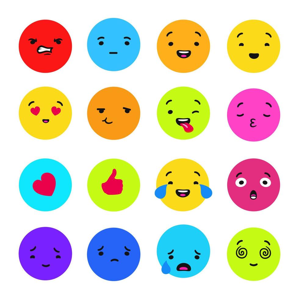 Colored emotions collection. Red anger with blue indifference and orange interest green disgust. vector
