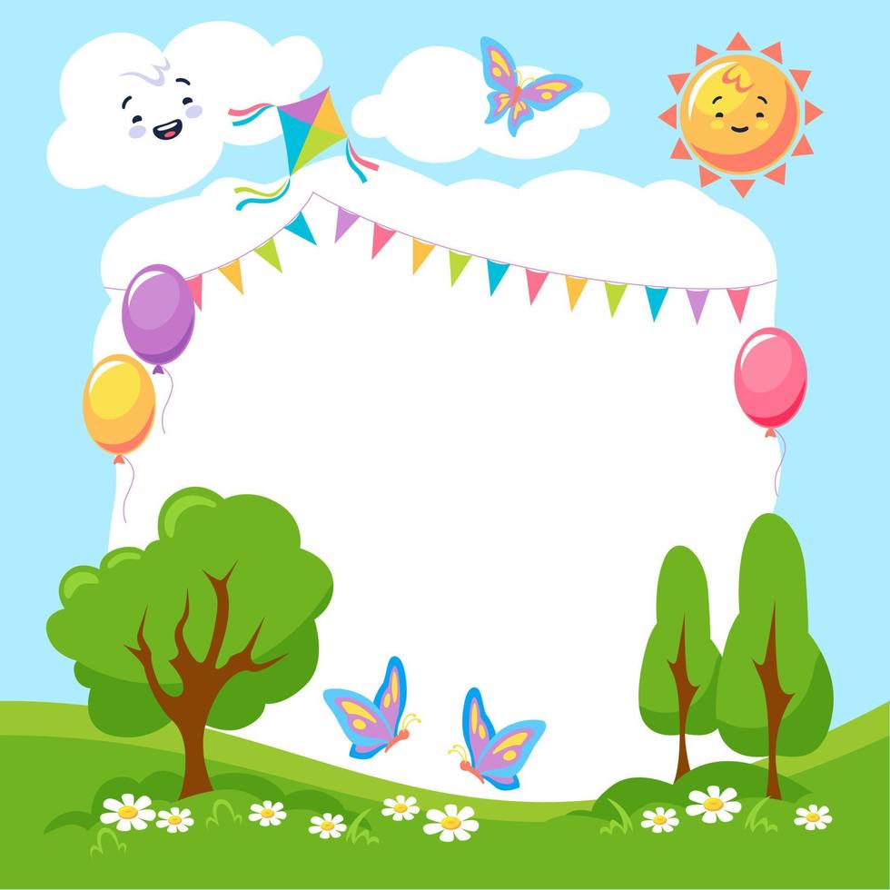 Cute colorful summer creative children frame with empty place for photo or text illustration vector