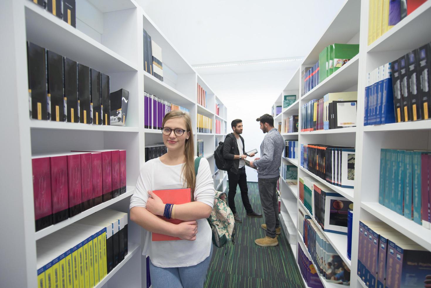 students group  in school  library photo