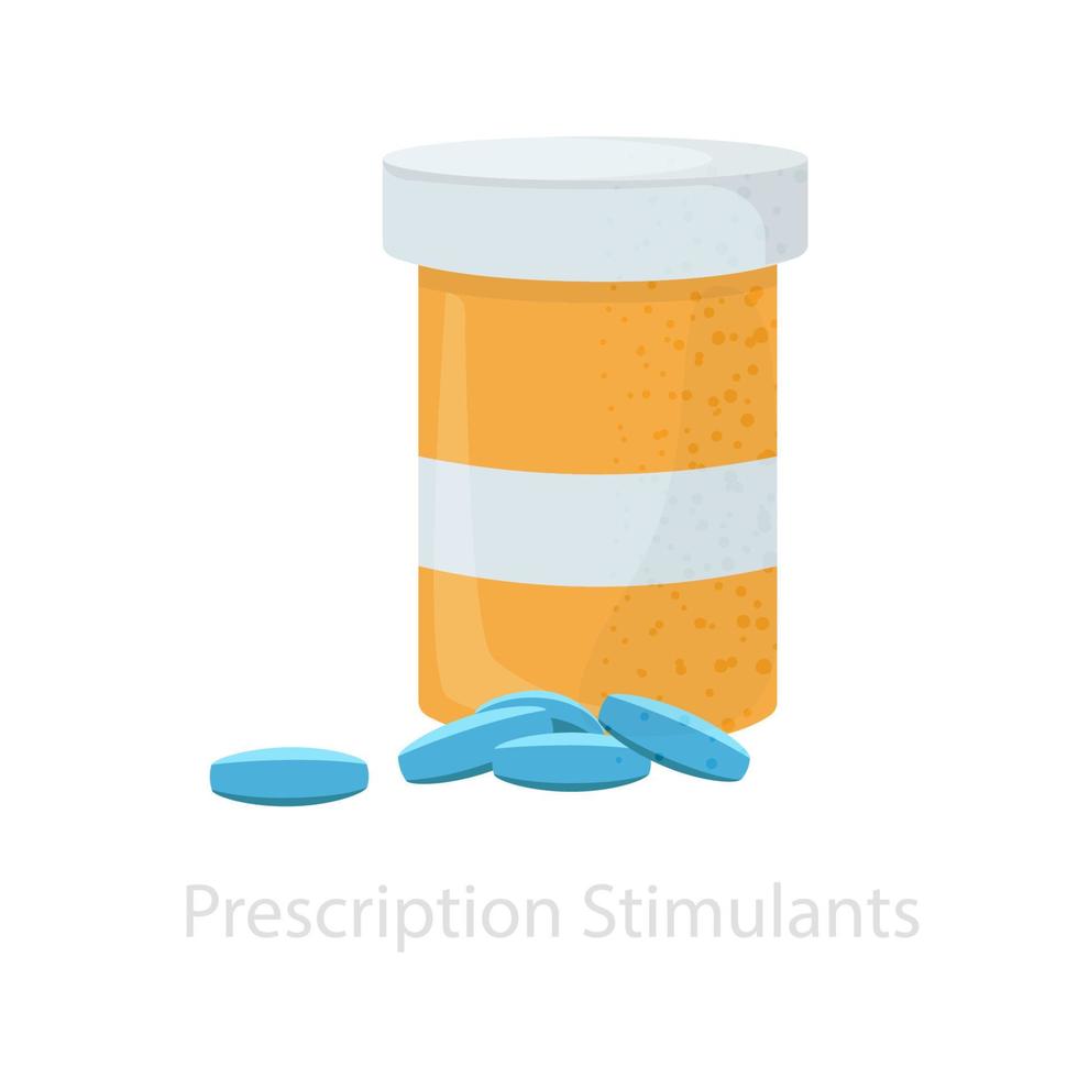 tabletas antidepresivas y un frasco para su almacenamiento. el concepto prescripción, estimulantes de analgésicos, antidepresivos utilizados en farmacología. vector