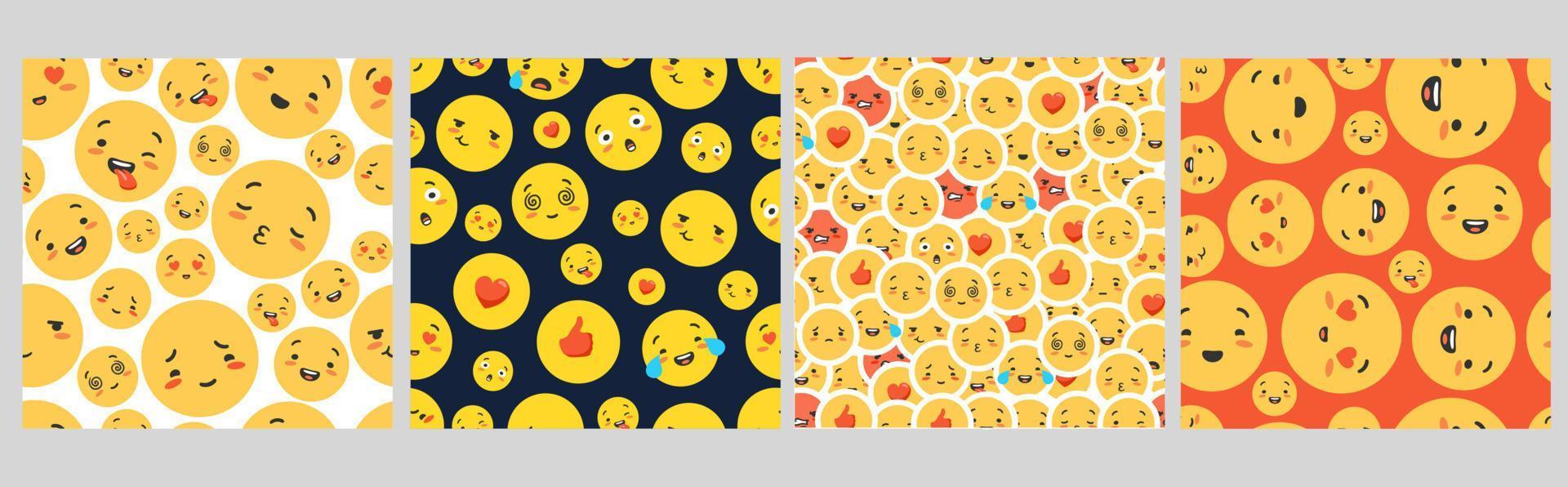 sin fisuras con emoticonos, sin fisuras. el concepto de varios emojis felices y divertidos, coloridos y positivos, beso, guiño, amor, aprobación. adecuado para impresión, papel tapiz, textiles. vector