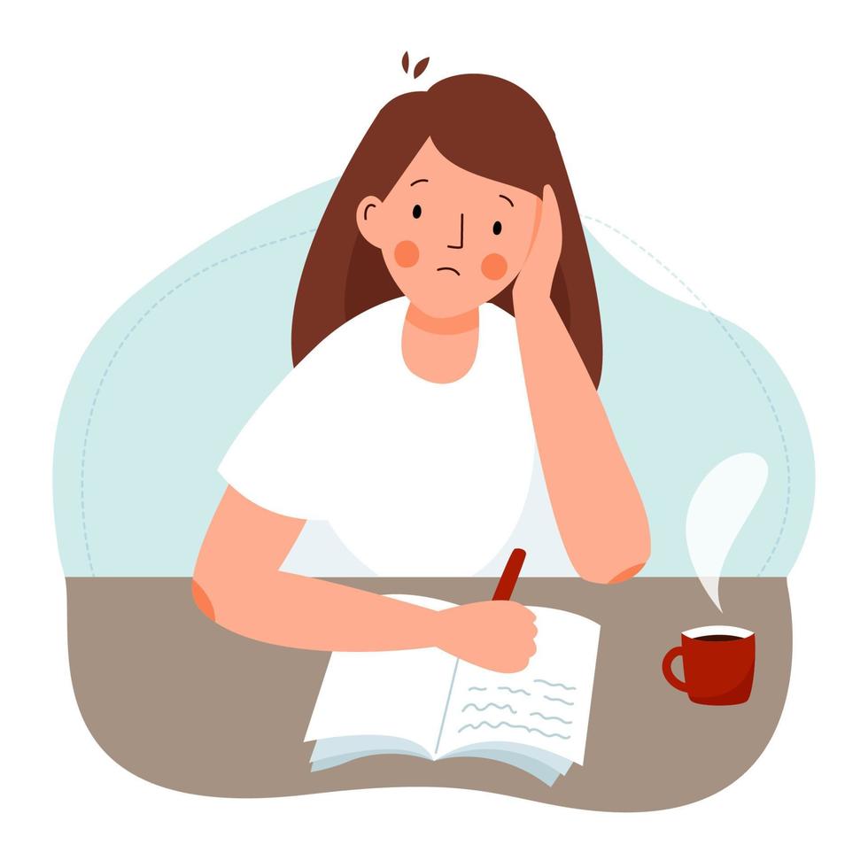 The School Girl Does Difficult Homework The Student Is Engaged the-school-girl-does-difficult-homework-the-student-is-engaged