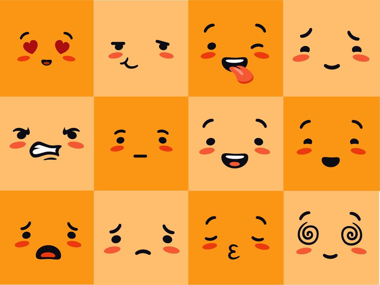 emogi cara cuadrada. los personajes emocionales experimentan corazones alegres amarillos con ojos de amor asombrados sollozando angustiados pensativos con comunicación vectorial de cara de póquer y entretenimiento en las redes sociales. vector