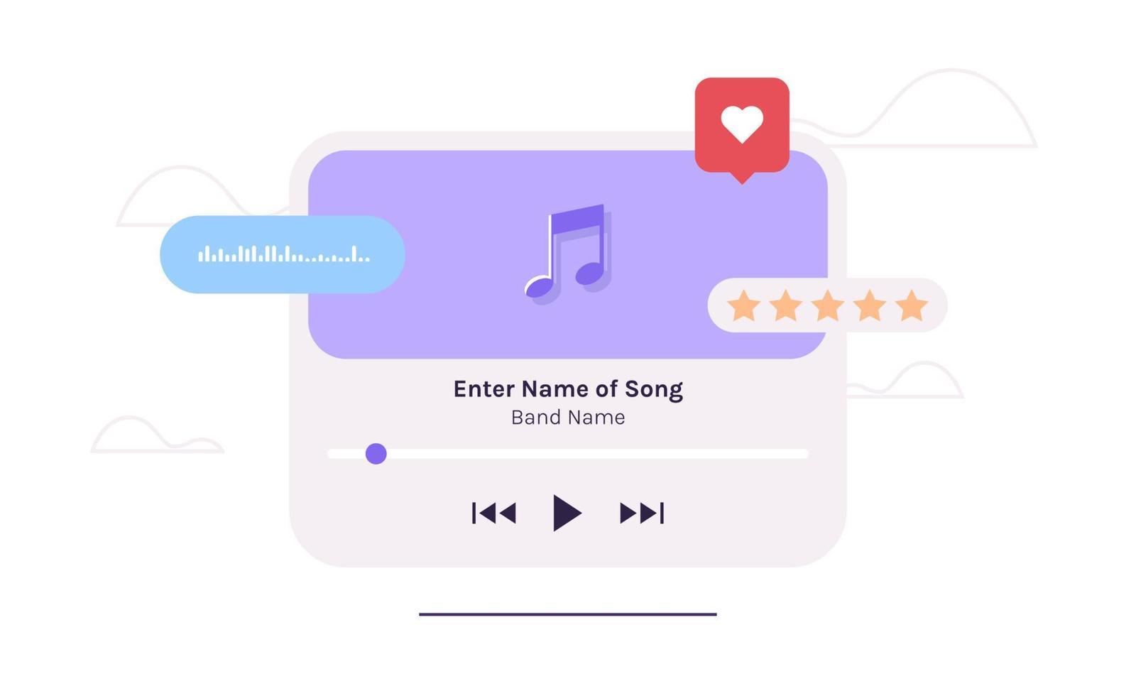 Modern music player ui design and audio media playback controls concept flat vector illustration.