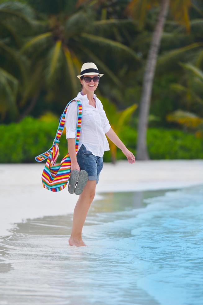beautiful gril on beach have fun photo