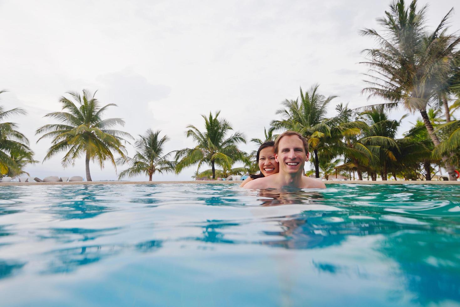 happy young couple relax and take fresh drink photo