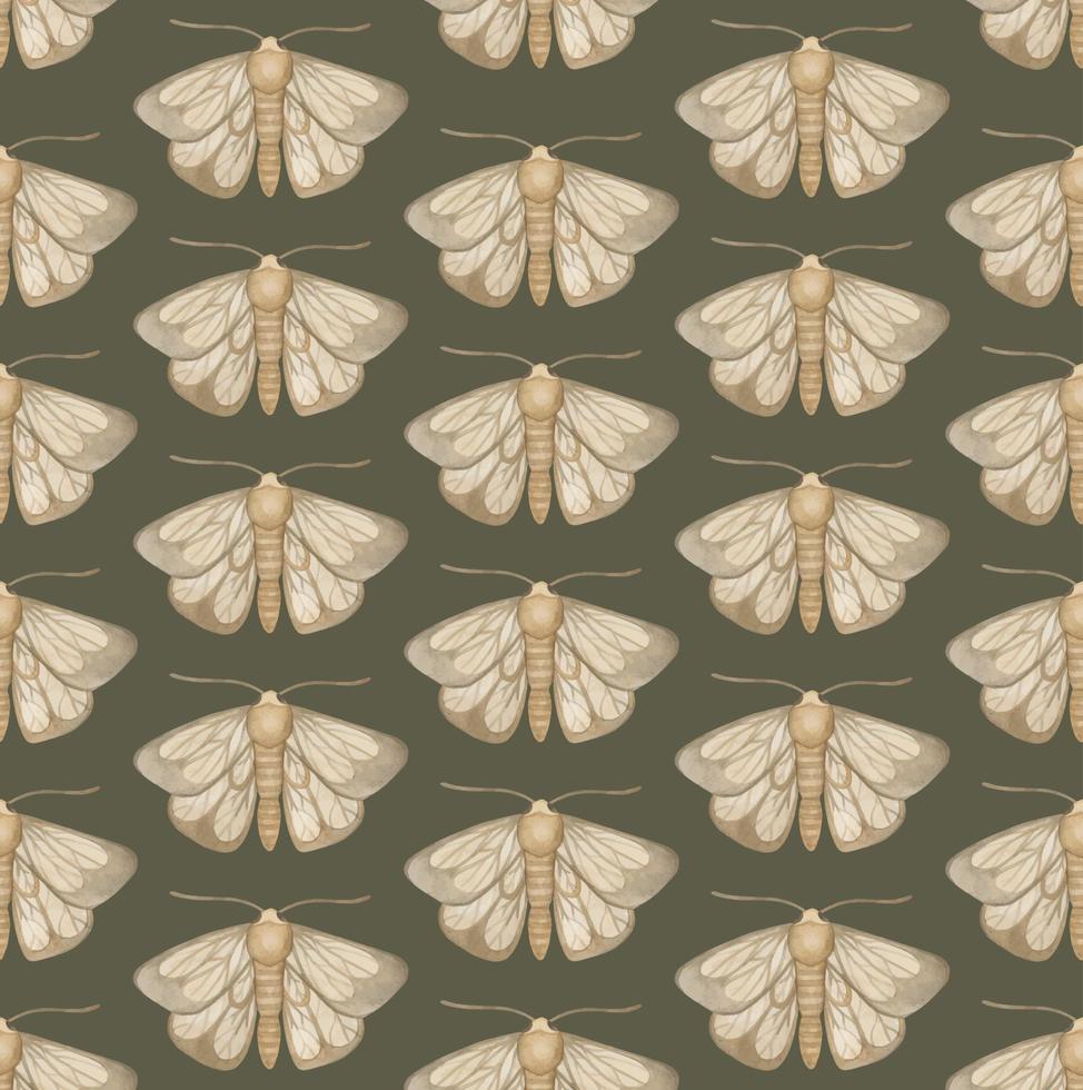 OLIVE VECTOR SEAMLESS PATTERN WITH WATERCOLOR MOTHS