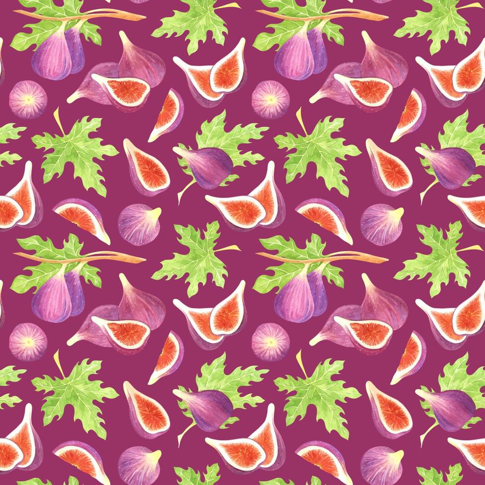 LILAC VECTOR SEAMLESS PATTERN WITH WATERCOLOR FIG FRUITS