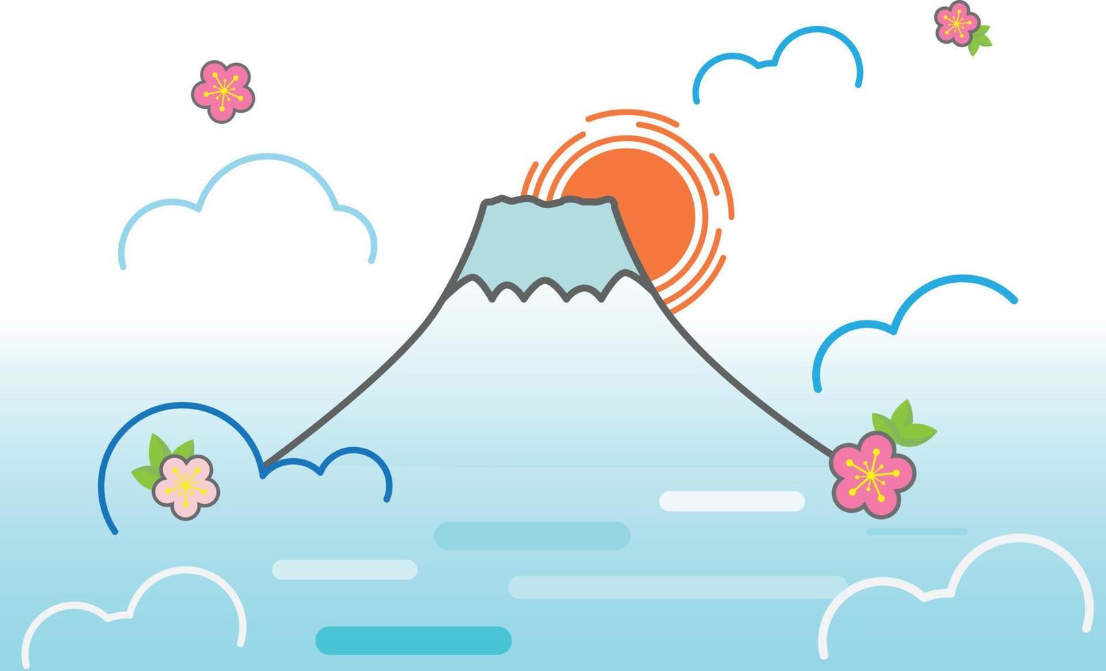 Fuji mountain on the blue sky and blossom sakura flower on the white and blue cloud in japan vector