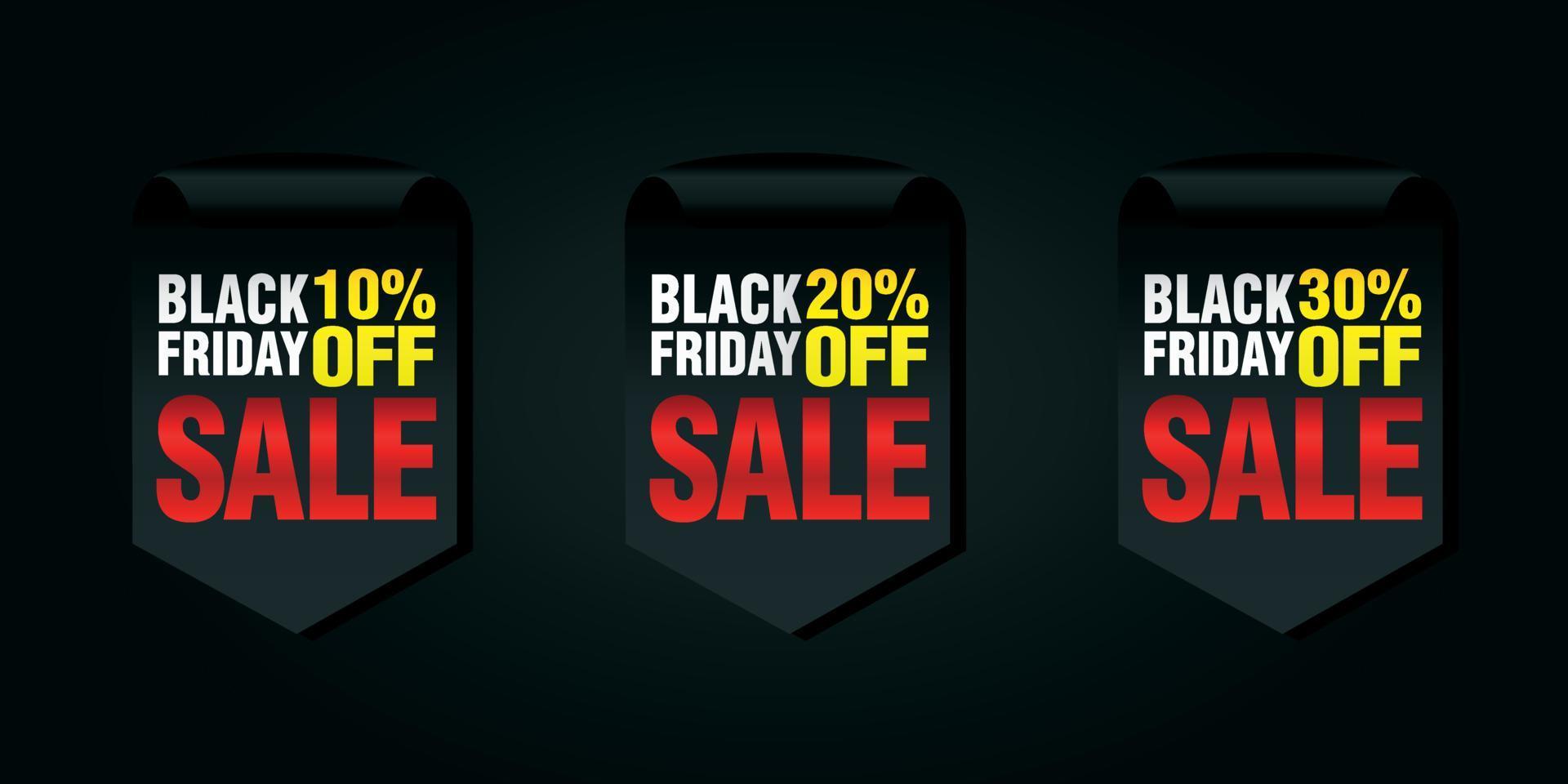 Black friday set of sale badges 10, 20, 30 off vector