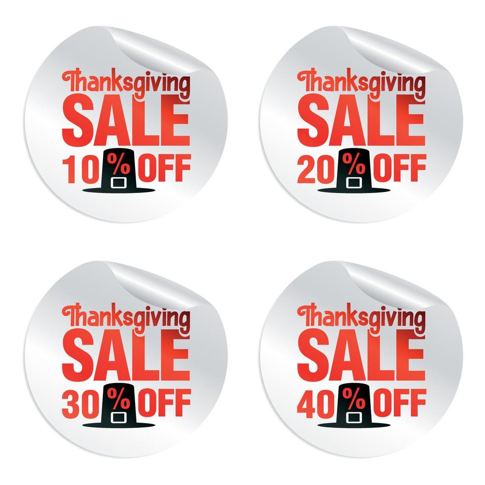 Thanksgiving sale stickers set 10, 20, 30, 40 off with pilgrim's hat vector