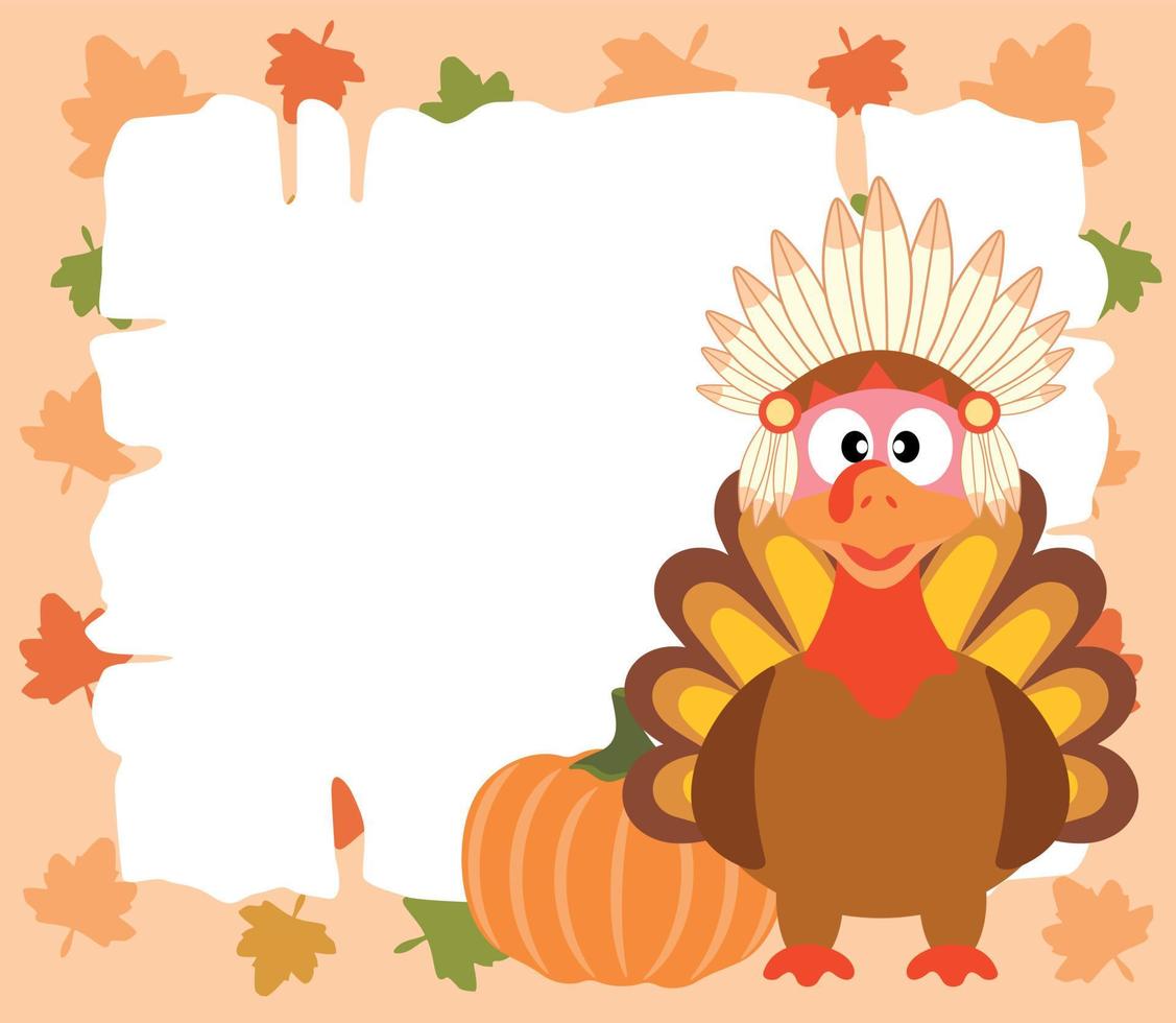 Thanksgiving background with turkey indian and pumpkin vector