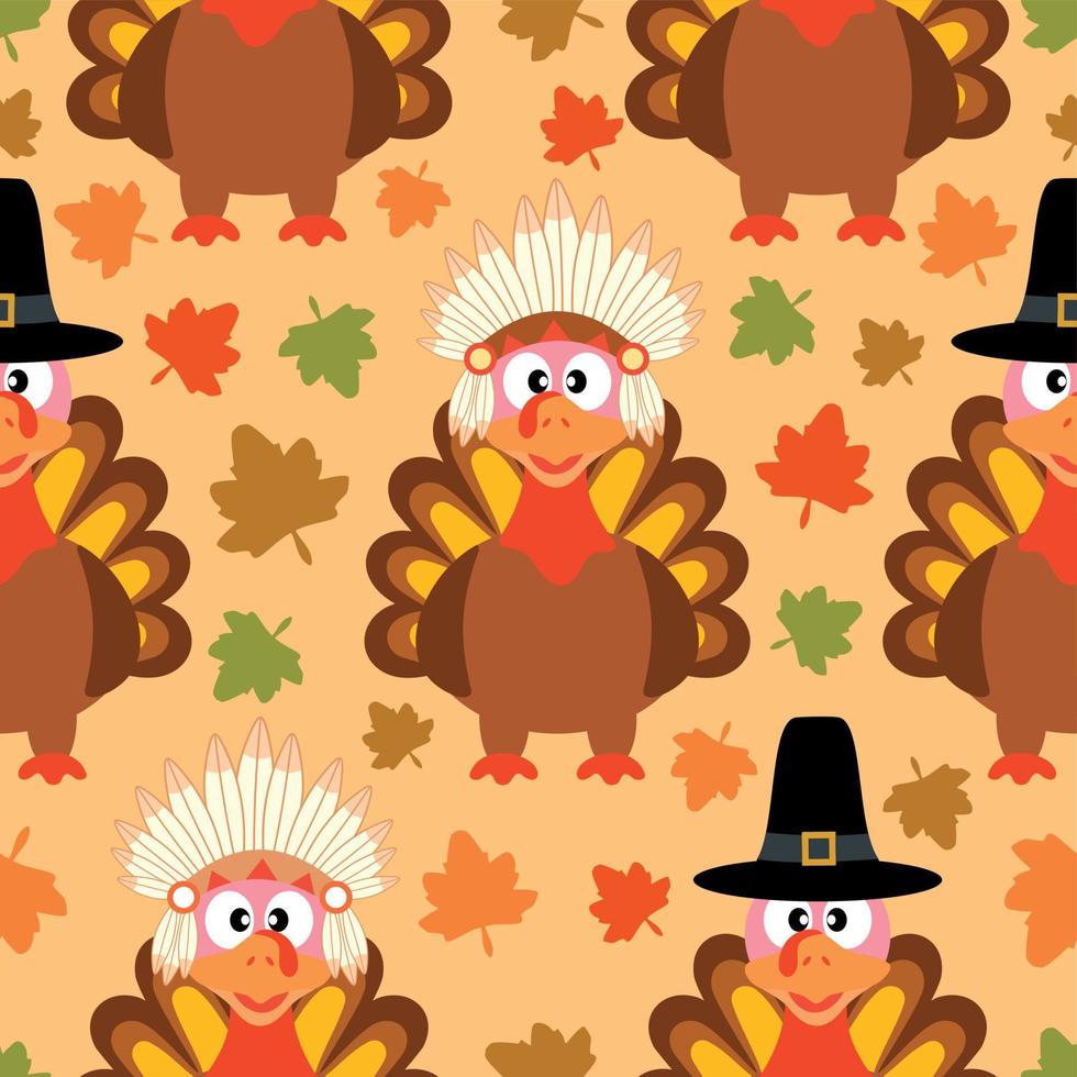 Thanksgiving seamless background with funny turkey vector