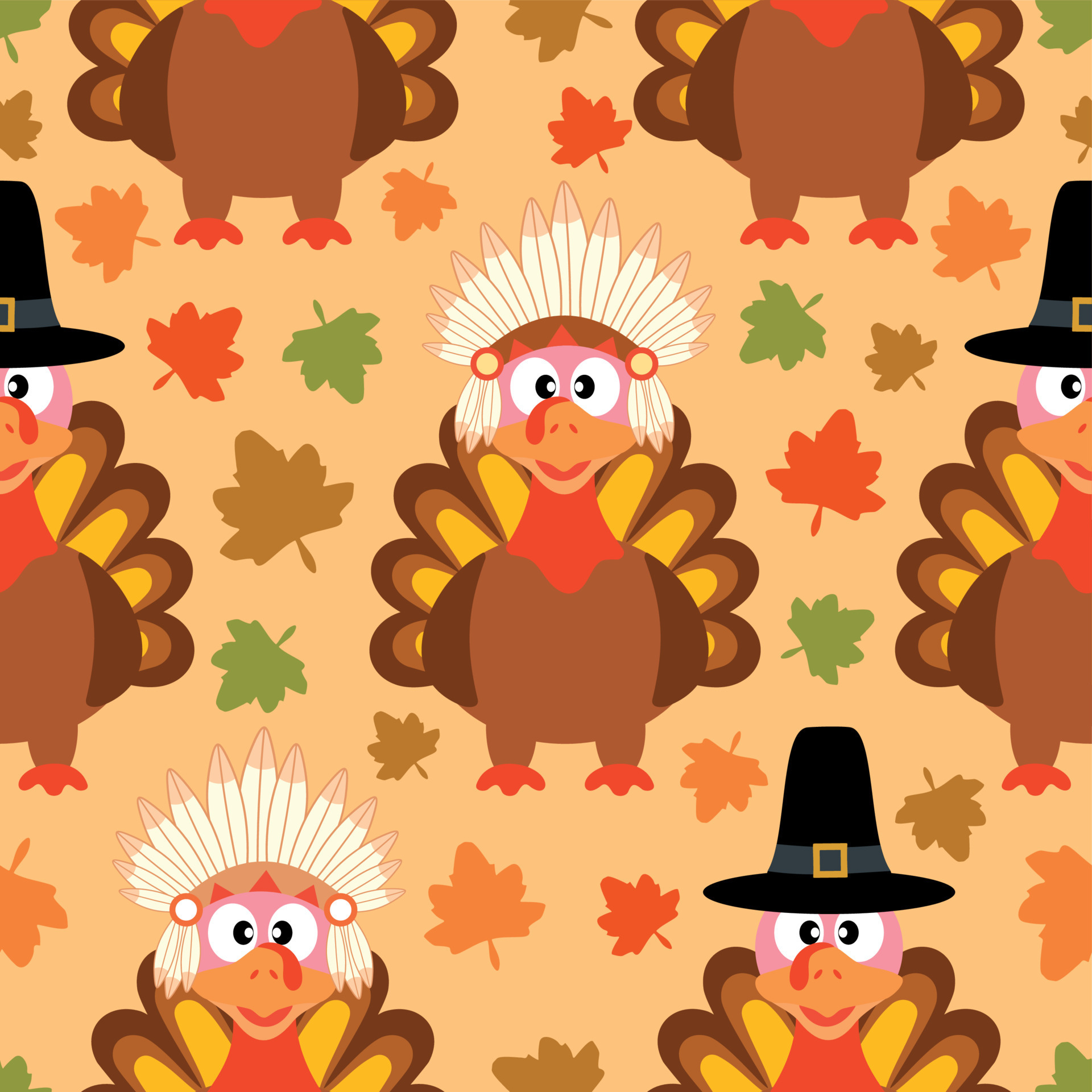 Thanksgiving seamless background with funny turkey vector 11916753