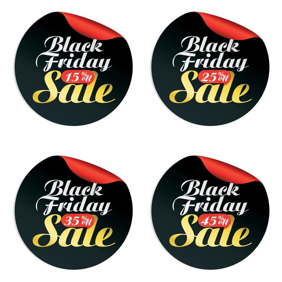 Black Friday sale stickers set with bubble 15, 25, 35, 45 off vector