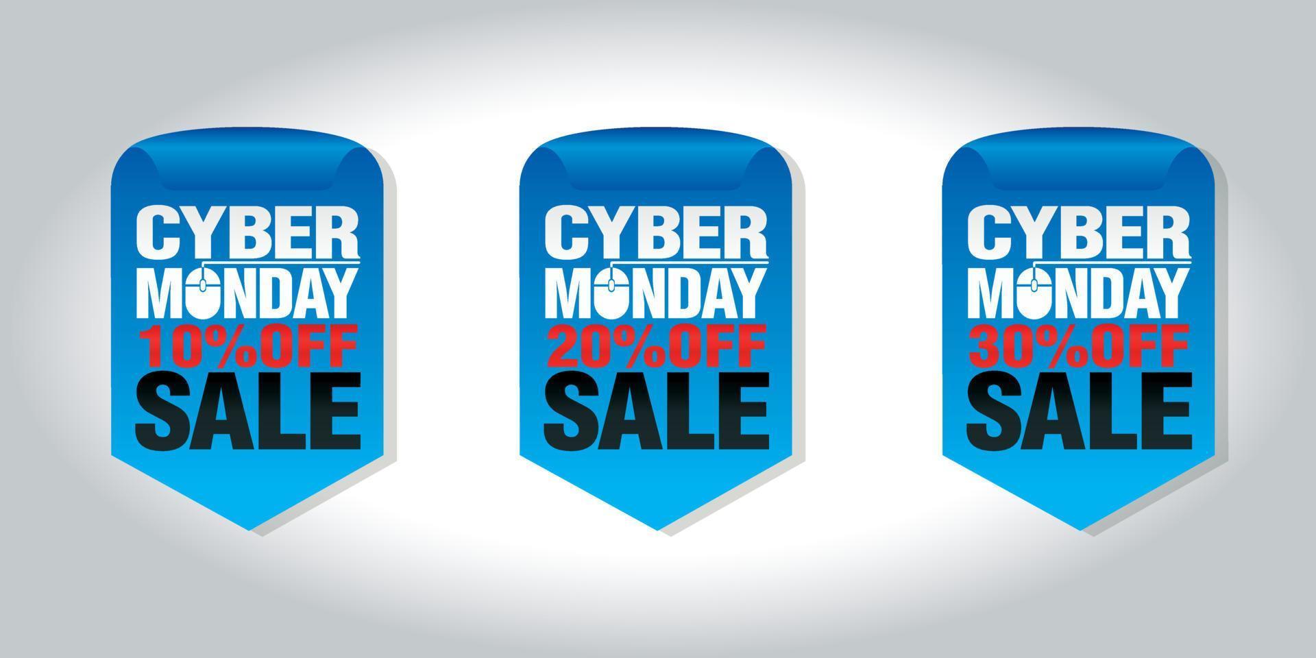 Cyber monday sale set of badges 10, 20, 30 off vector