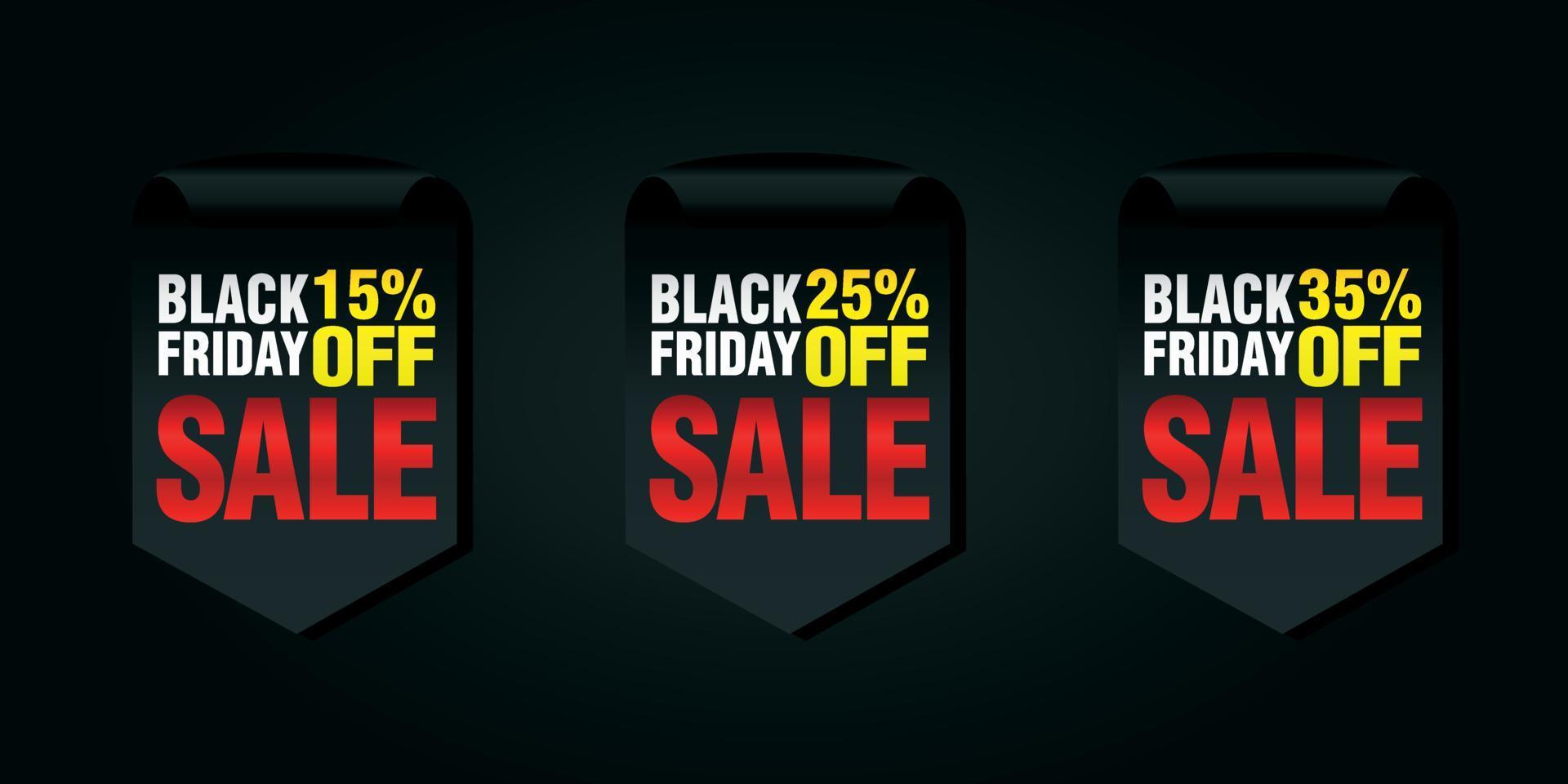 Black friday set of sale badges 15, 25, 35 off vector