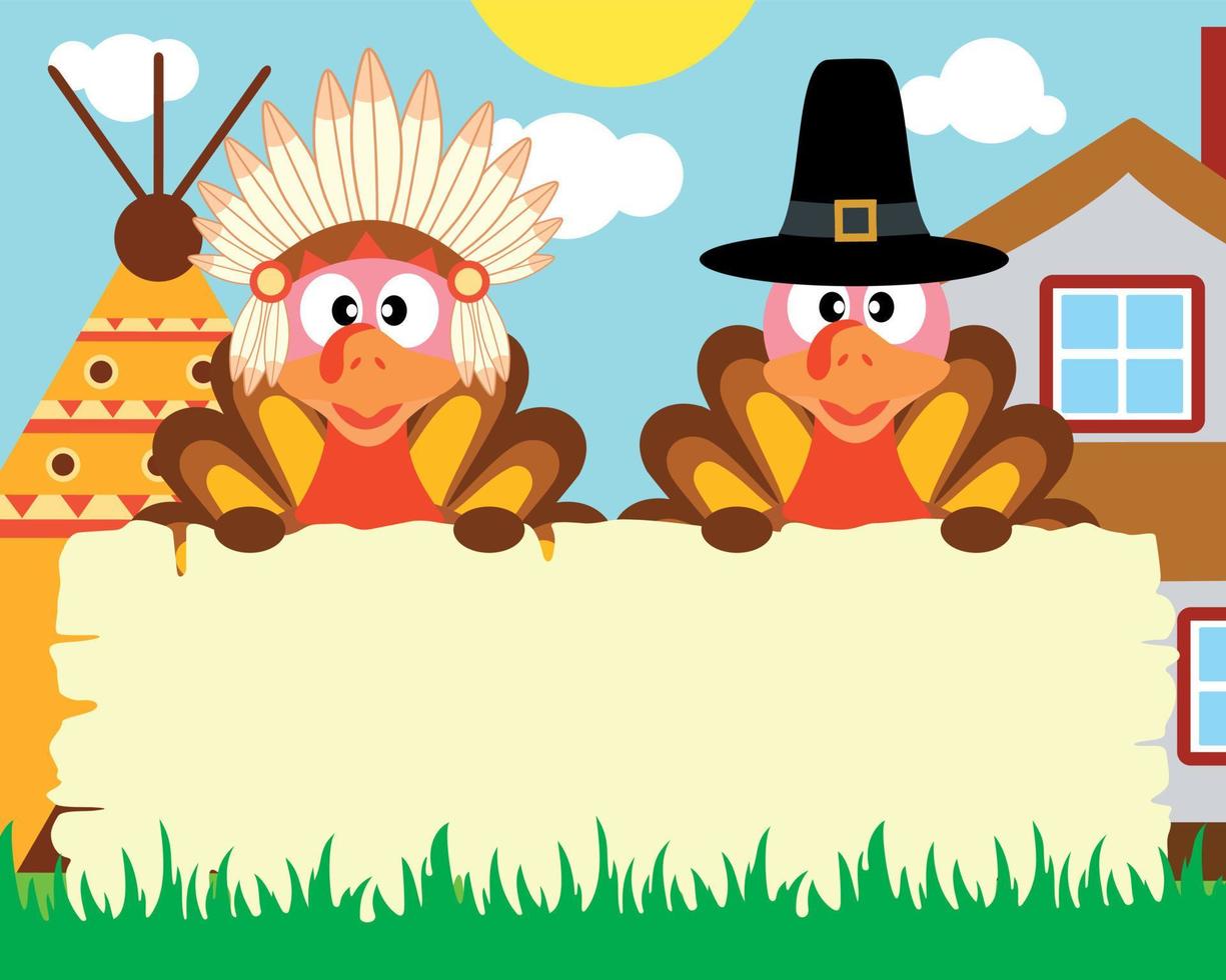 Thanksgiving day background with turkey indian and turkey pilgrim ,vector vector