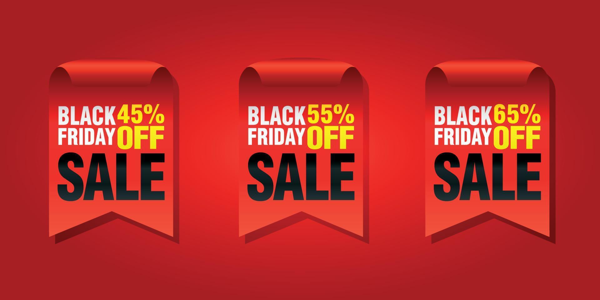 Black friday set of sale badges 45, 55, 65 off vector