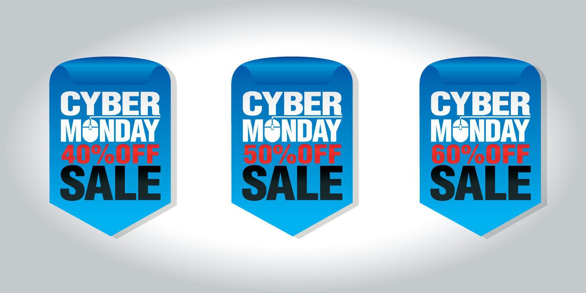 Cyber monday sale set of badges 40, 50, 60 off vector