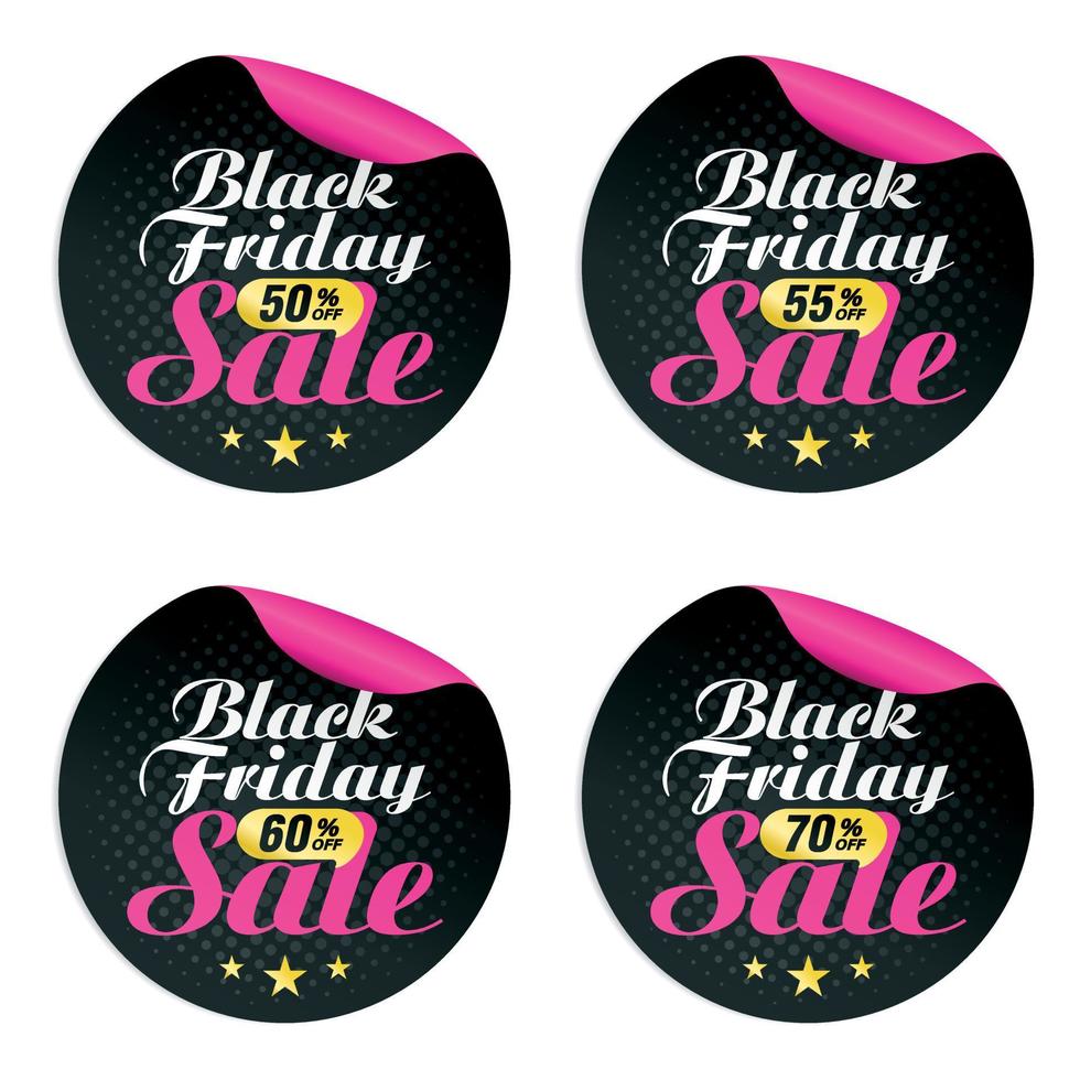 colección de pegatinas de viernes negro rosa. venta de viernes negro 50, 55, 60, 70 de descuento vector