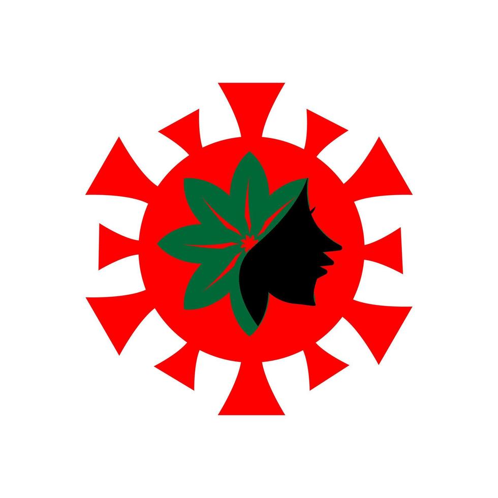 virus rojo en medio de un logotipo de icono humano y vegetal vector