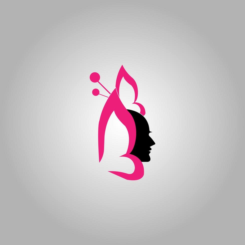 logotipo de icono de mariposa y rostro femenino vector