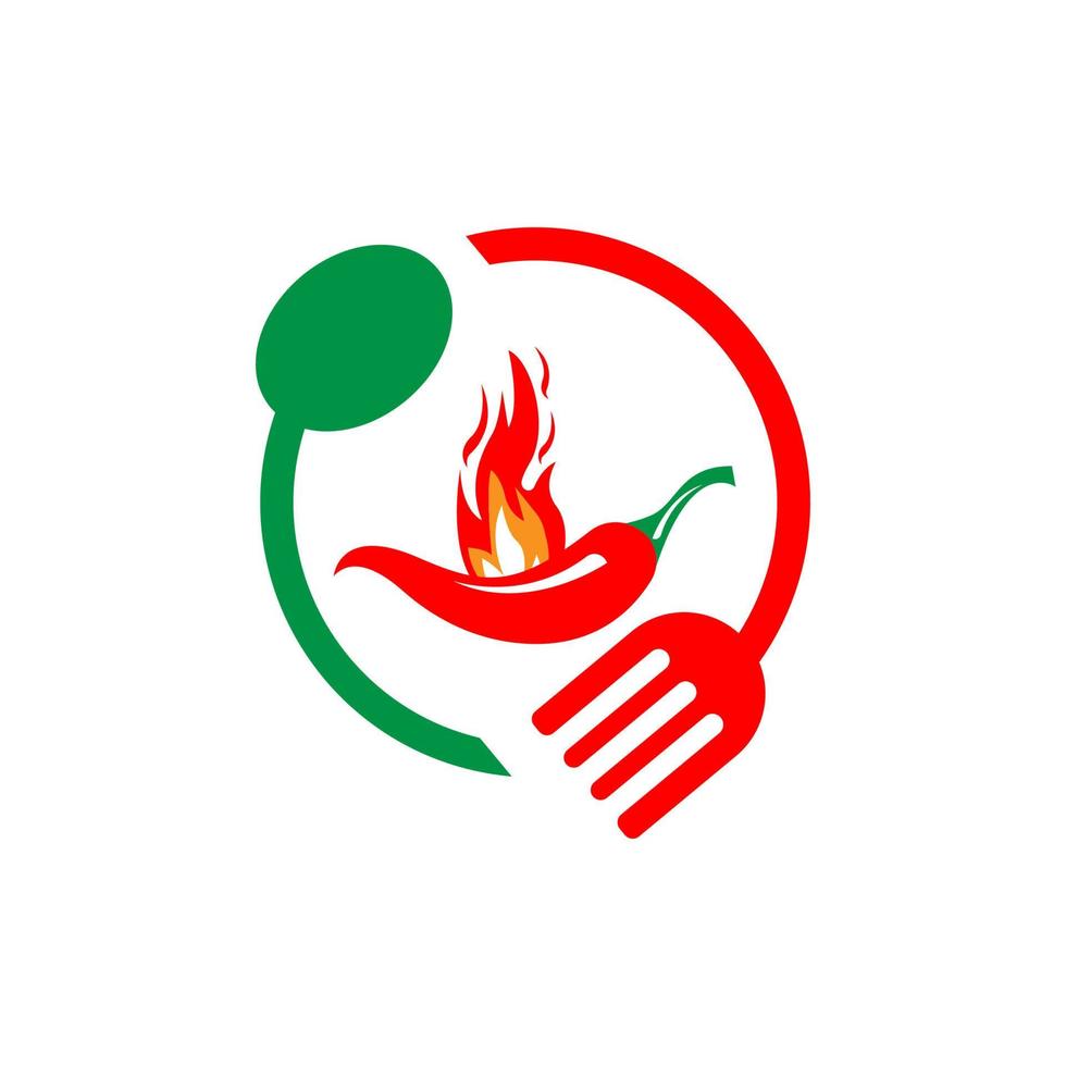 chilli and fire steaming fork icon logo vector