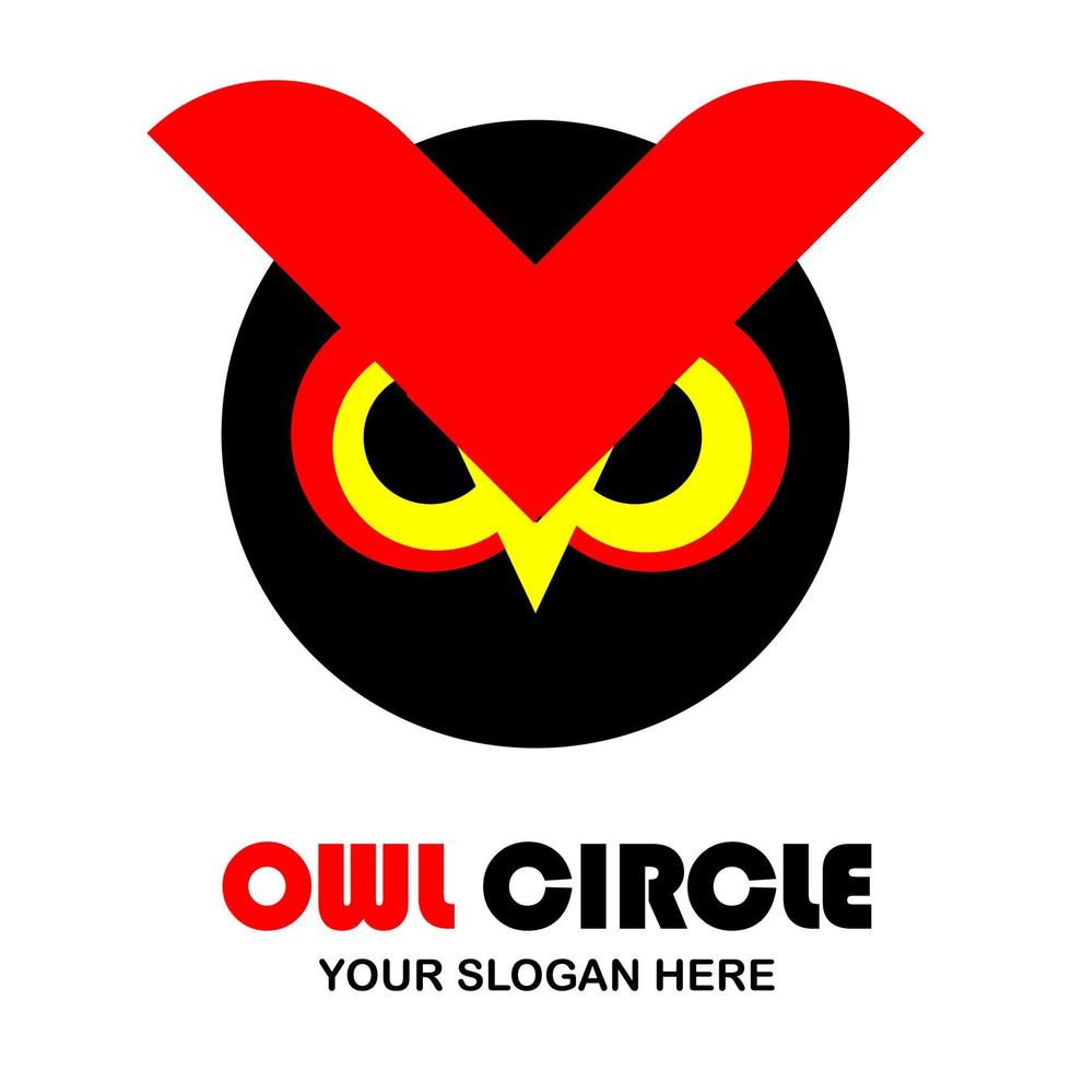 logotipo de icono de forma de base de círculo amarillo y rojo de búho vector