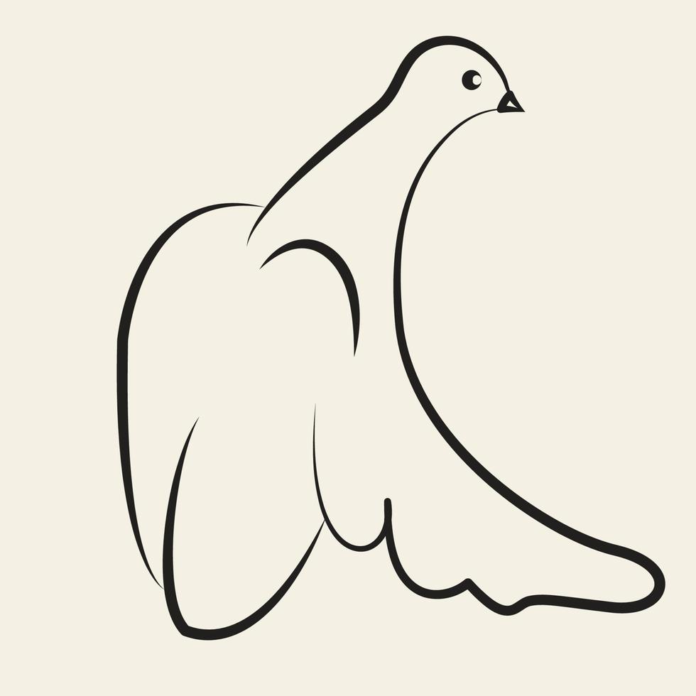 Line art dove. Flying pigeon logo drawing. Black and white vector illustration. Good for greeting card, banner, flyer and poster