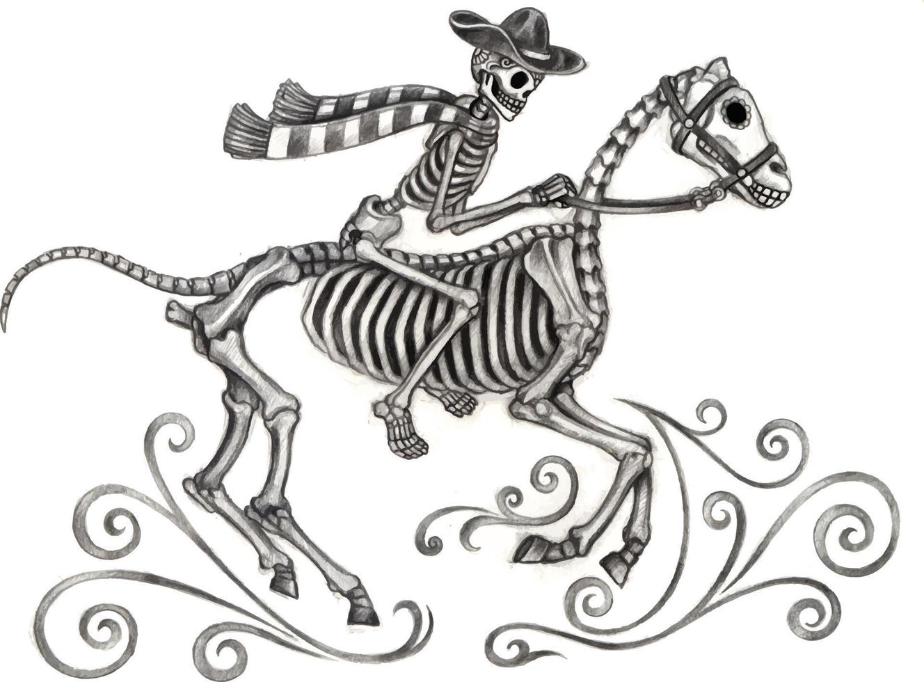 día del cráneo del vaquero del arte del dibujo dead.hand y hacer vector gráfico.