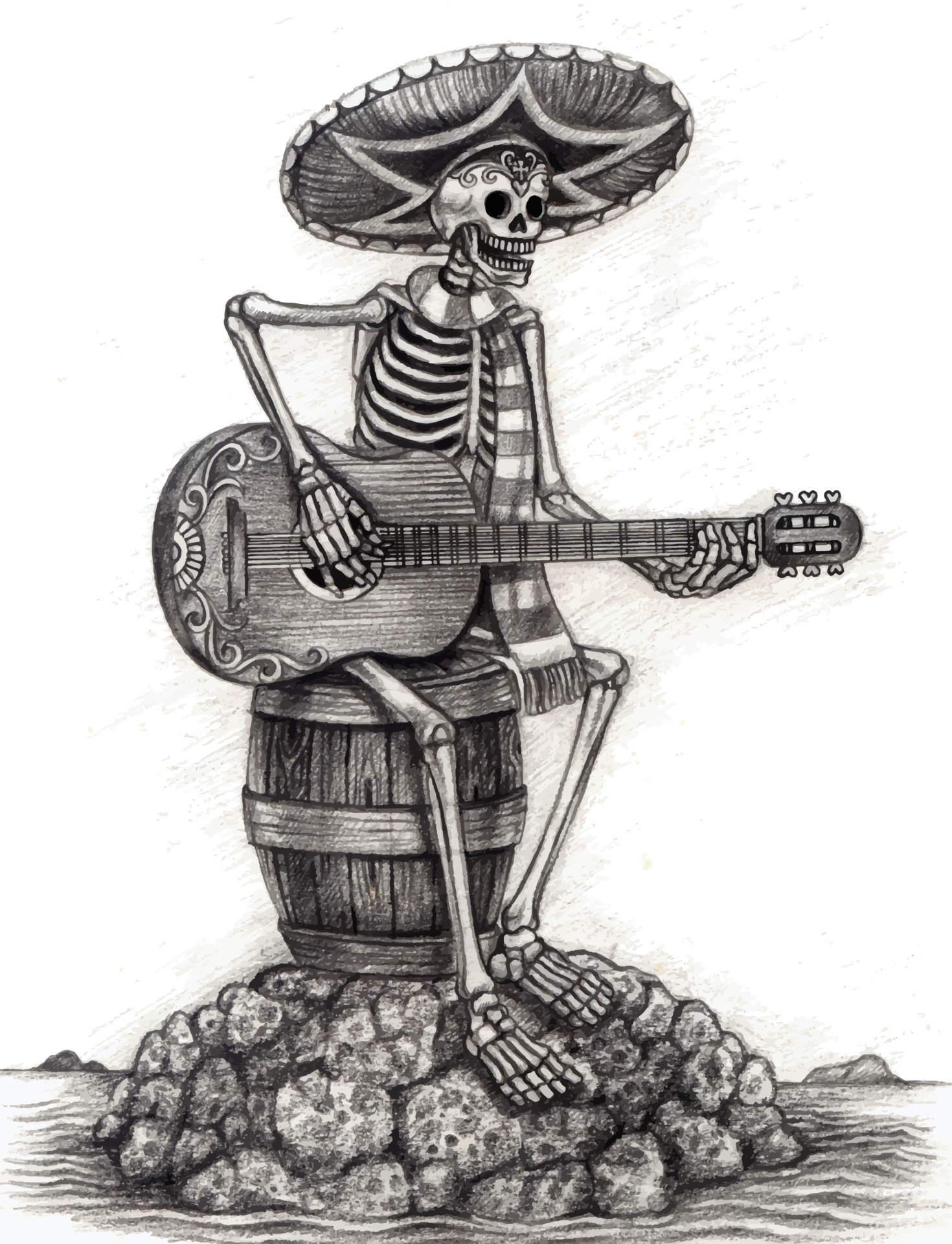 Art Skull Playing Guitar Day of the Dead Festival Stock Illustration   Illustration of design festival 60314895