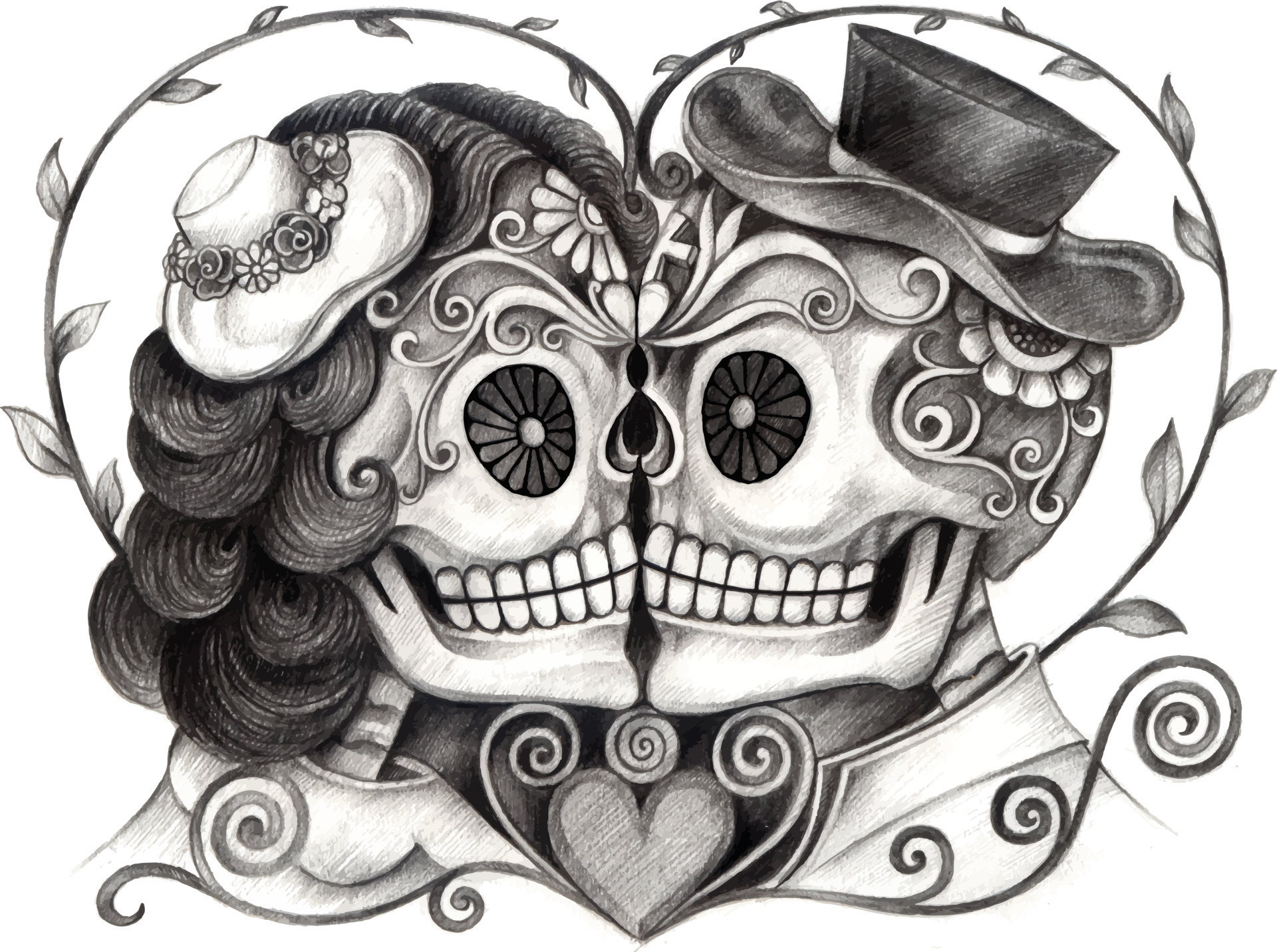 Pin on Skull couple tattoo