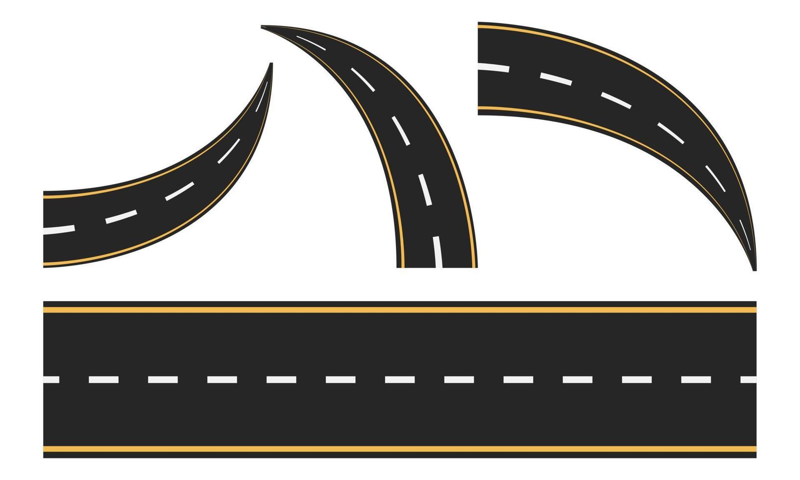 carretera de carreras, carretera asfaltada recta, curva y con curvas. ilustración vectorial eps 10. vector