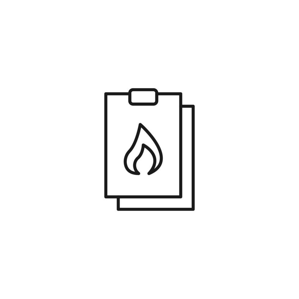 Document, office, contract and agreement concept. Monochrome vector sign drawn in flat style. Vector line icon of flame, fire, burn sign on clipboard